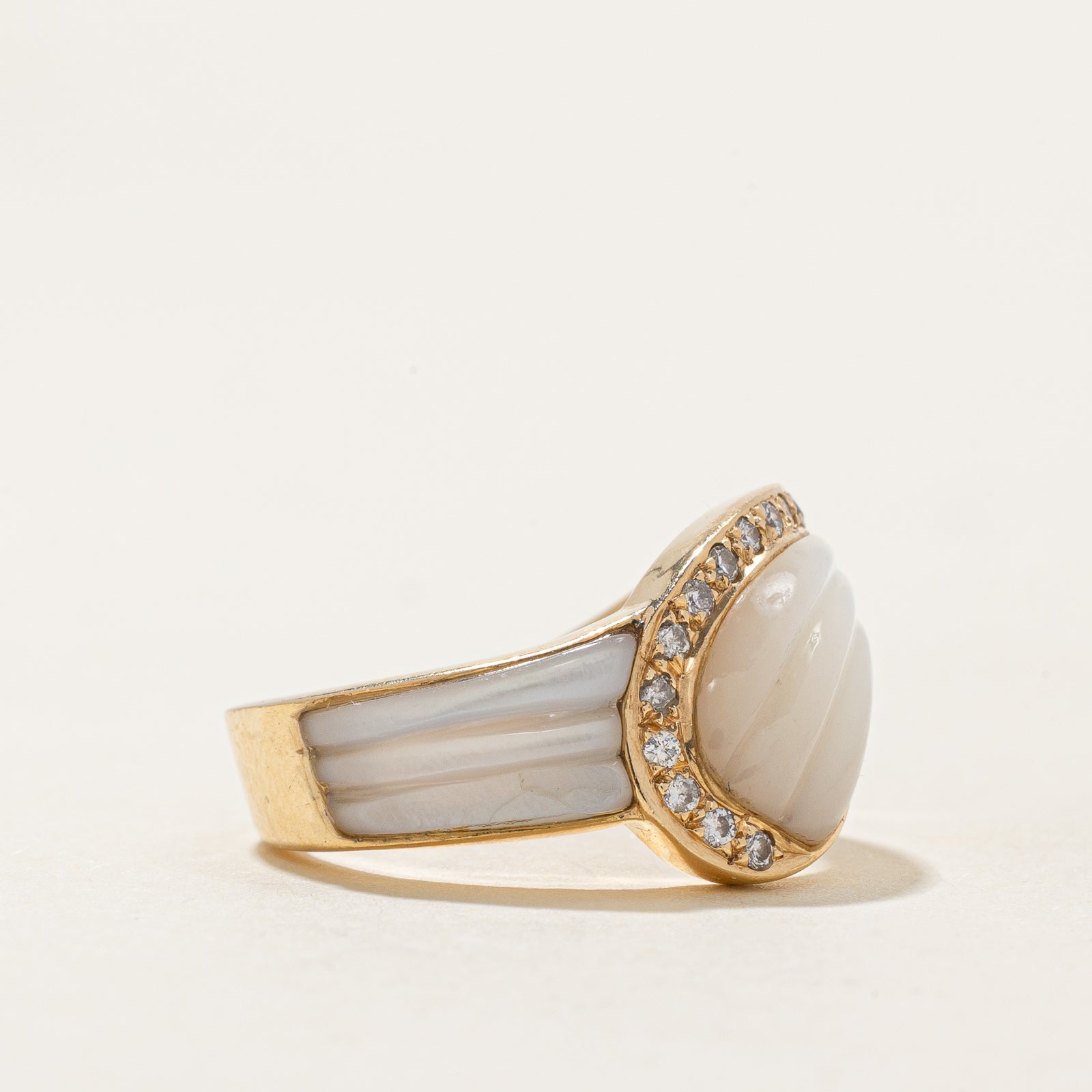Mother of Pearl & Diamond Buckle Ring - 4.00ctw Pearls & 0.12ctw Diamonds - Size 5.75 - Elegant Jewelry for Women - Perfect for Weddings, Anniversaries & Special Occasions