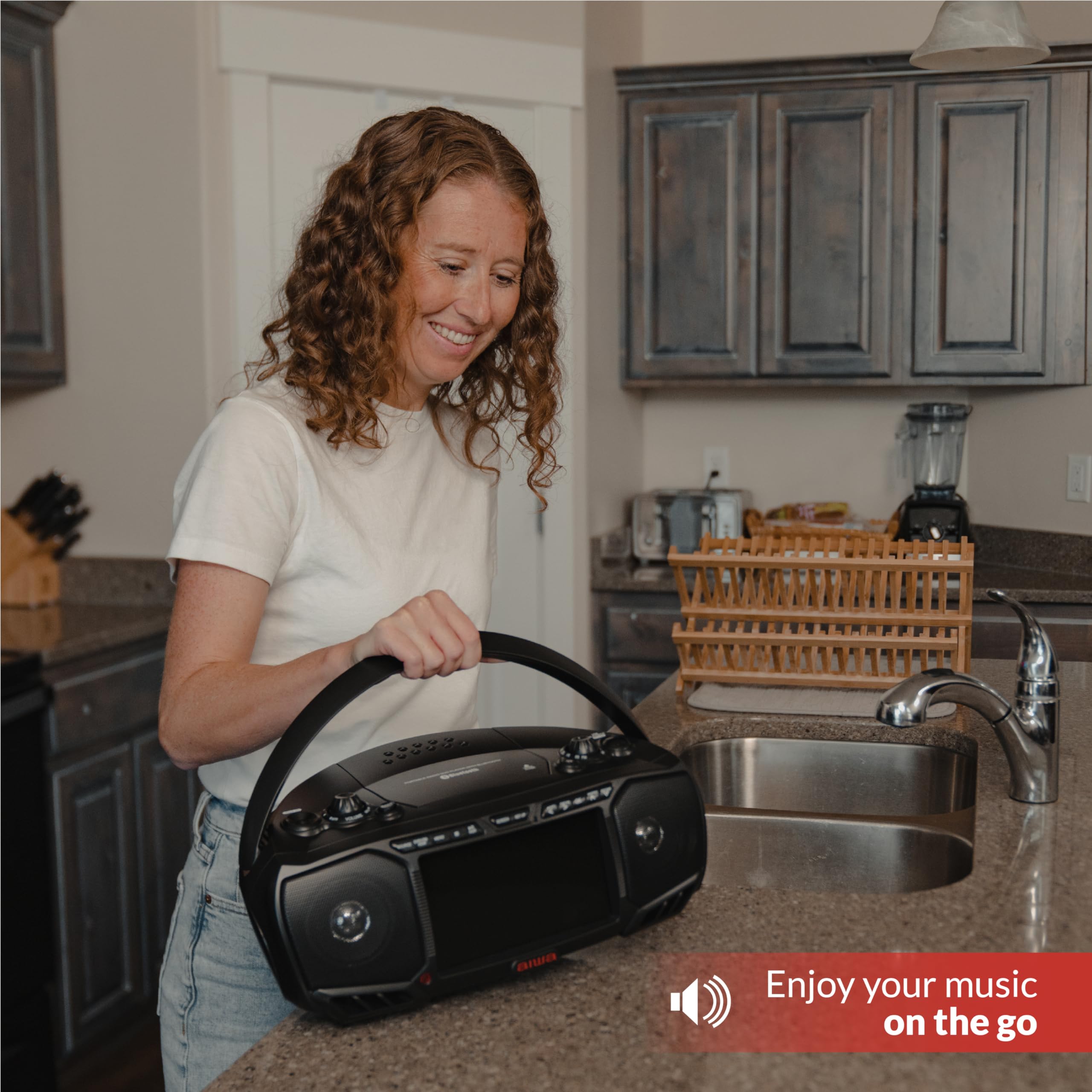 Aiwa Portable Boombox with 3W x 2 Speakers & Bass - Bluetooth, FM Radio, CD/DVD Player - 7