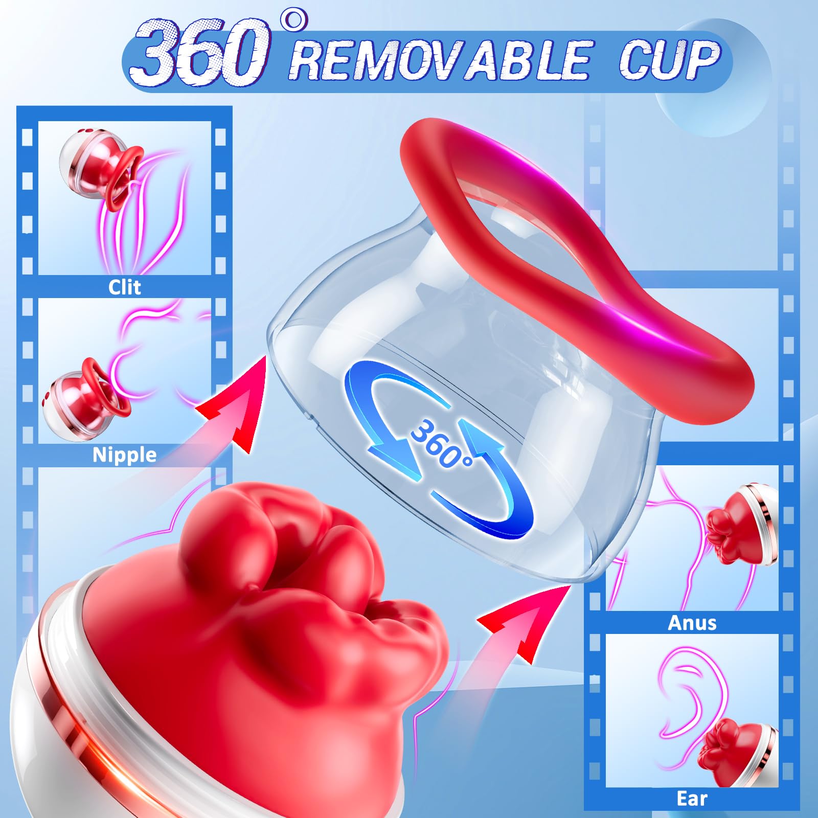 3-in-1 Rose Clitoral Vibrator with Suction & Tongue Stimulation - 5 Sucking & 8 Vibration Modes for Women, Waterproof Adult Sex Toy for Couples Play & Solo Pleasure (Red) - Perfect for Sensual Massage, Foreplay & Intimate Moments