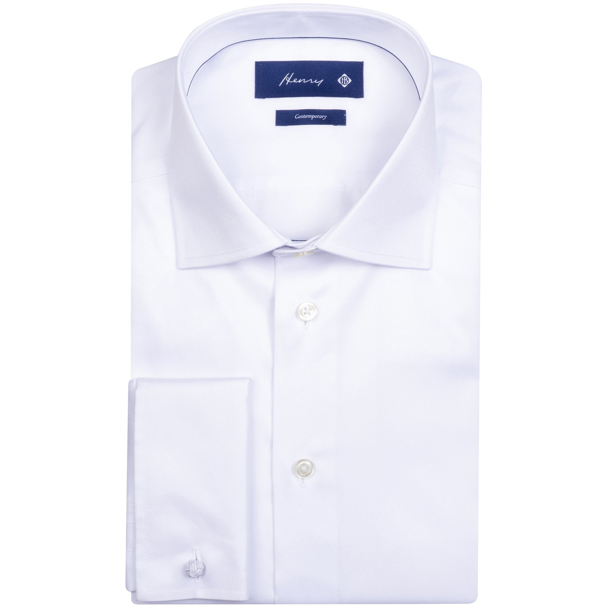 HENRY SARTORIAL Contemporary Fit Twill Cotton Dress Shirt - Double Cuff White for Men | Business Casual & Formal Office Wear