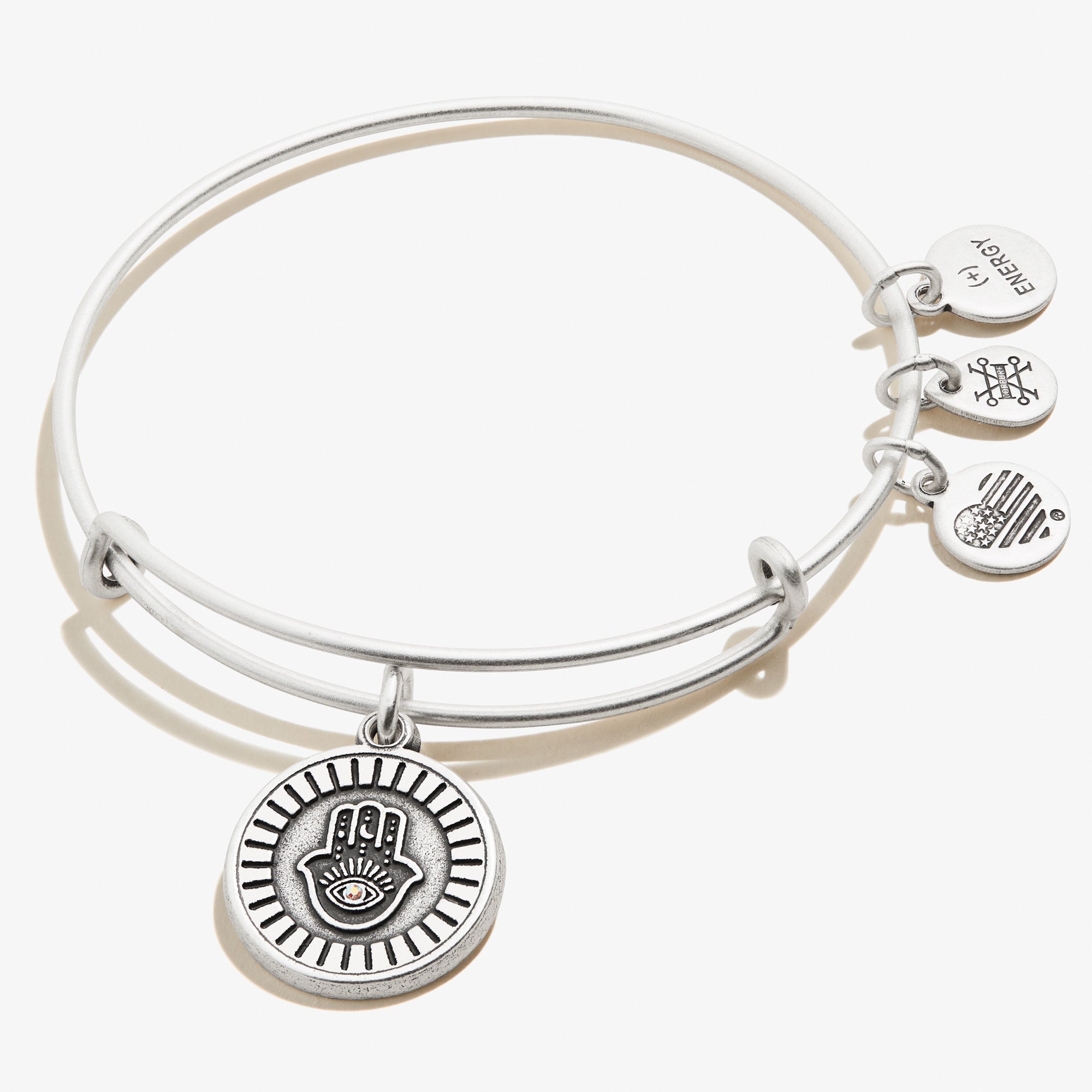 Hamsa Embossed Charm Bangle Bracelet - Hand of Fatima Jewelry for Women - Boho Ethnic Style Adjustable Bangle - Perfect for Yoga, Meditation & Spiritual Protection