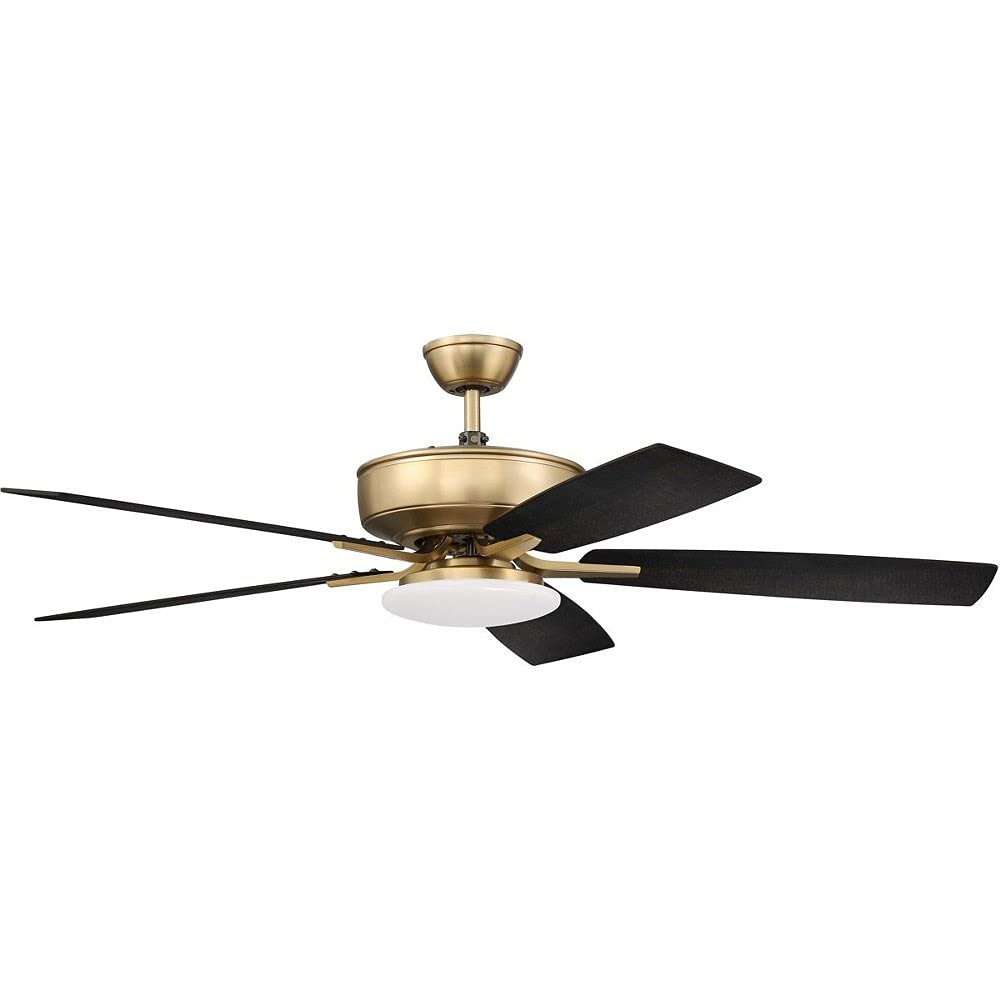 Craftmade P112SB5-52BWNFB Pro Plus 52 Inch Ceiling Fan with LED Light Kit & Remote Control - 5 Reversible Black Walnut/Flat Black Blades - Satin Brass Finish - Perfect for Living Room, Bedroom, and Outdoor Patio