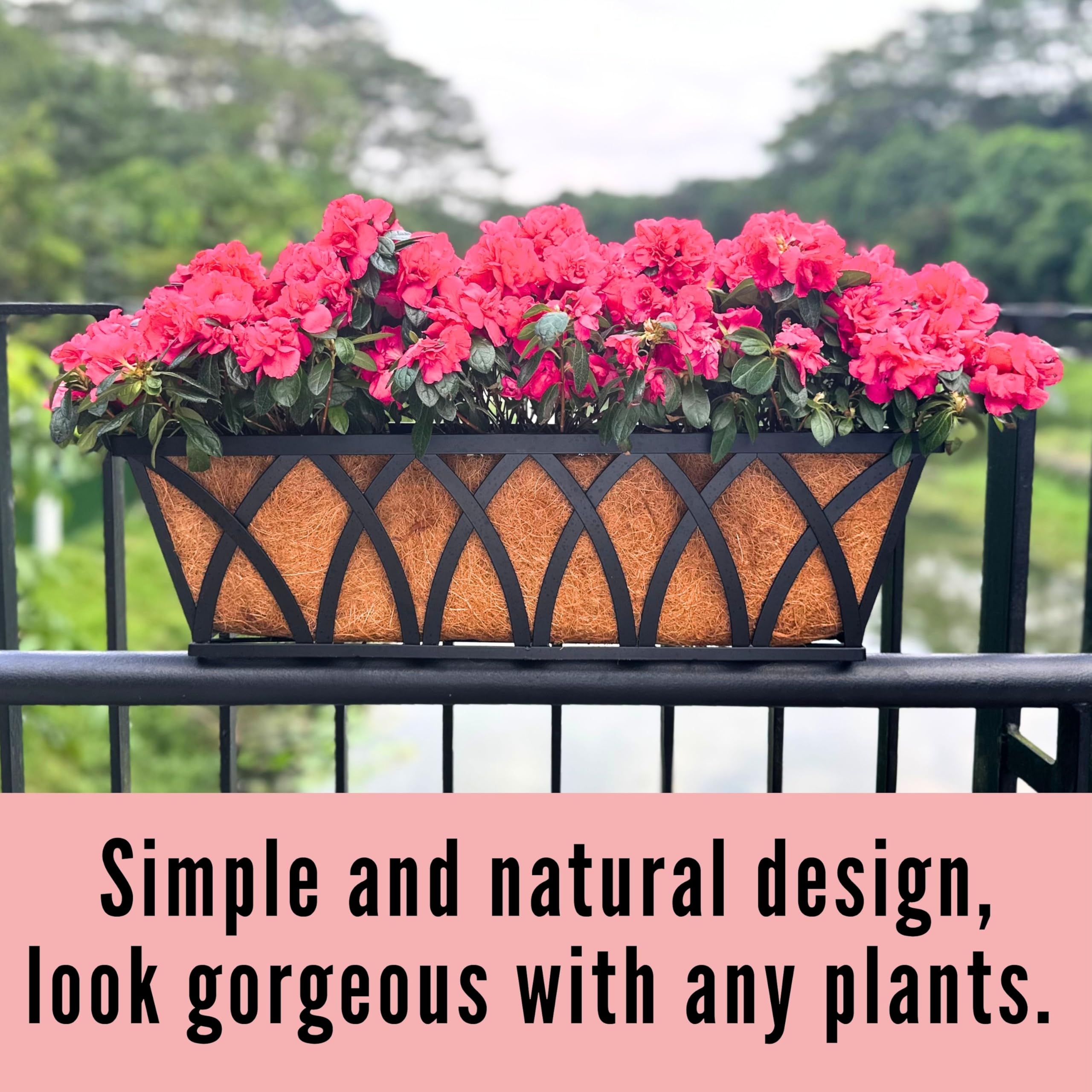 LaLaGreen Wall Planter (4 Pack, 30 Inch) - Large Outdoor Railing Planter Box with Coco Liner, Metal Balcony Flower Basket for Deck, Fence, Window & Porch | Perfect for Houseplants, Herbs & Flowers - Ideal for Balcony Decor, Garden Landscaping & Home Improvement Projects