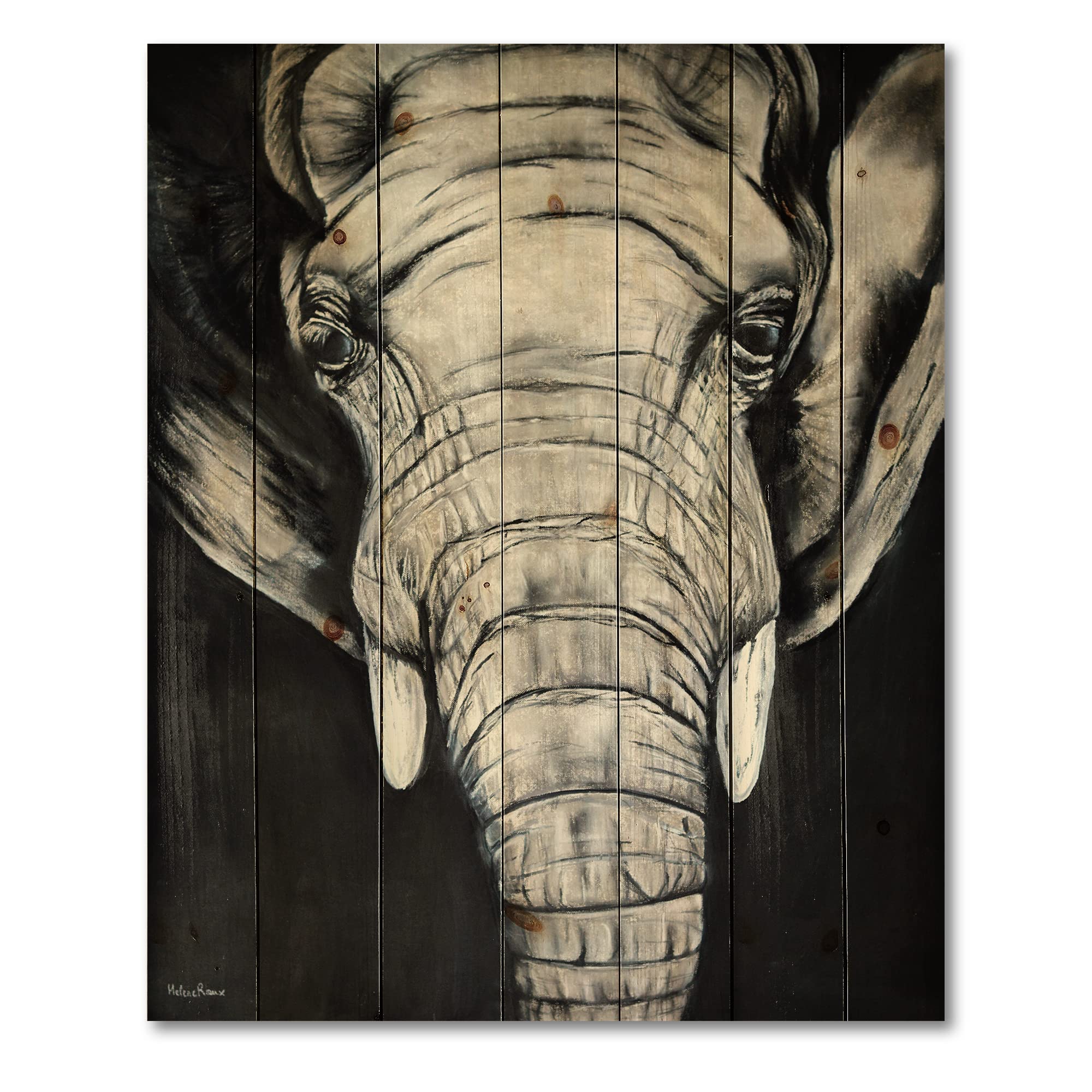 DesignQ African Elephant Portrait - Farmhouse Wood Wall Decor, Grey Wood Wall Art, Large Animal Wood Panel Printed on Natural Pine - Perfect for Living Room, Bedroom, or Office Decor
