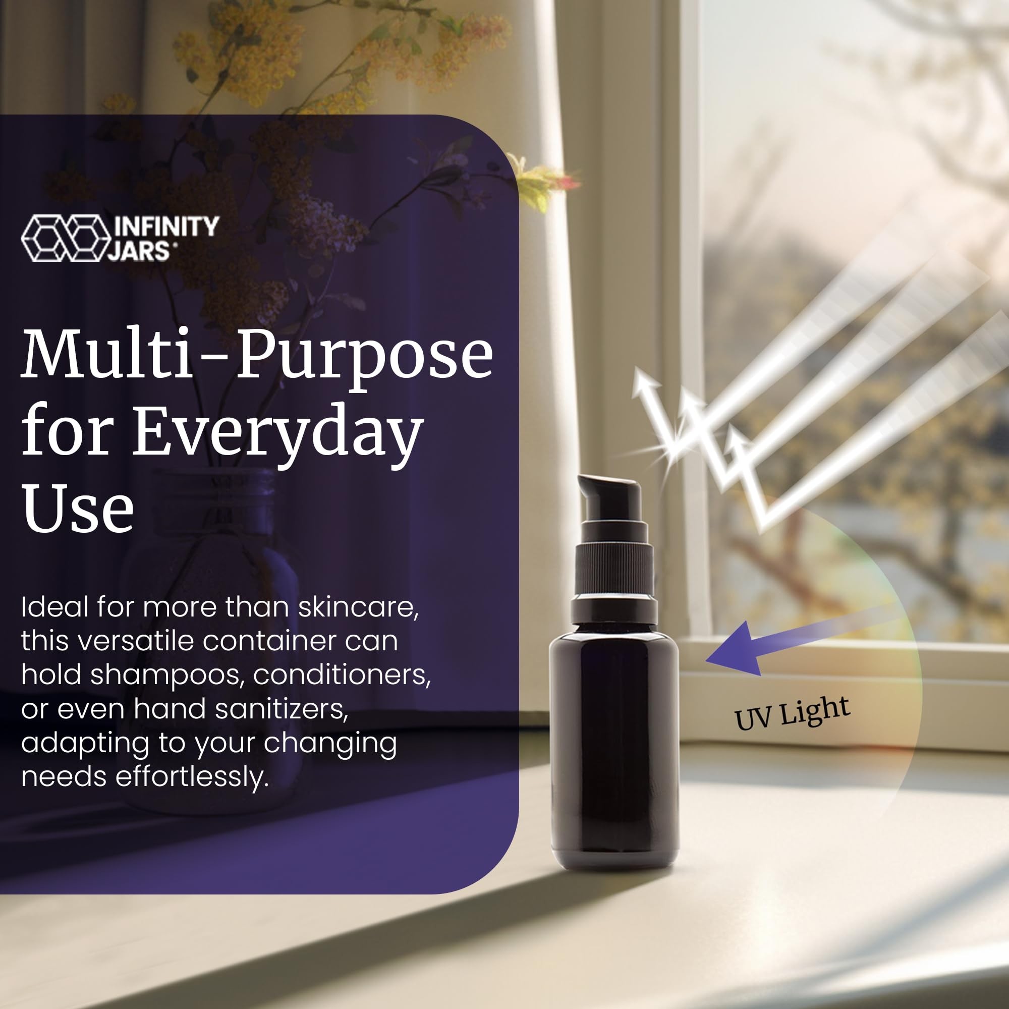 Infinity Jars 30ml (1oz) UV Glass Push Pump Bottles - 10-Pack Refillable Containers for Lotion, Cosmetics, Skincare | Perfect for DIY Creams, Shampoo, Conditioner Storage & Travel | Eco-Friendly Makeup Dispenser Bottles for Home & Salon Use