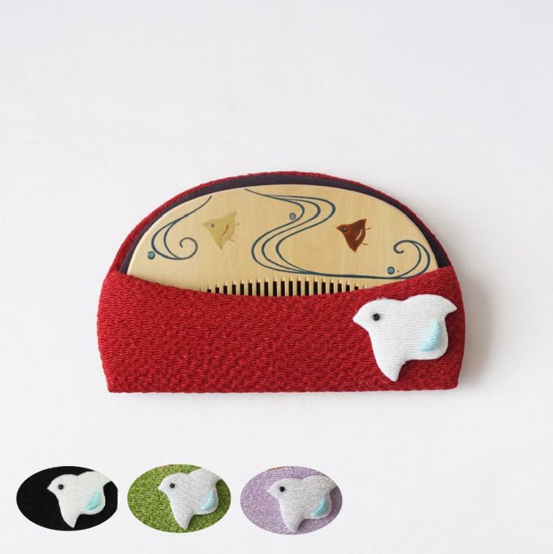 Handmade Japanese Maki-e Urushi Lacquer Tsuge Boxwood Hair Comb with Chirimen Crepe Fabric Case - Traditional Kyoto Craftsmanship | Perfect for Wedding, Tea Ceremony & Kimono Styling