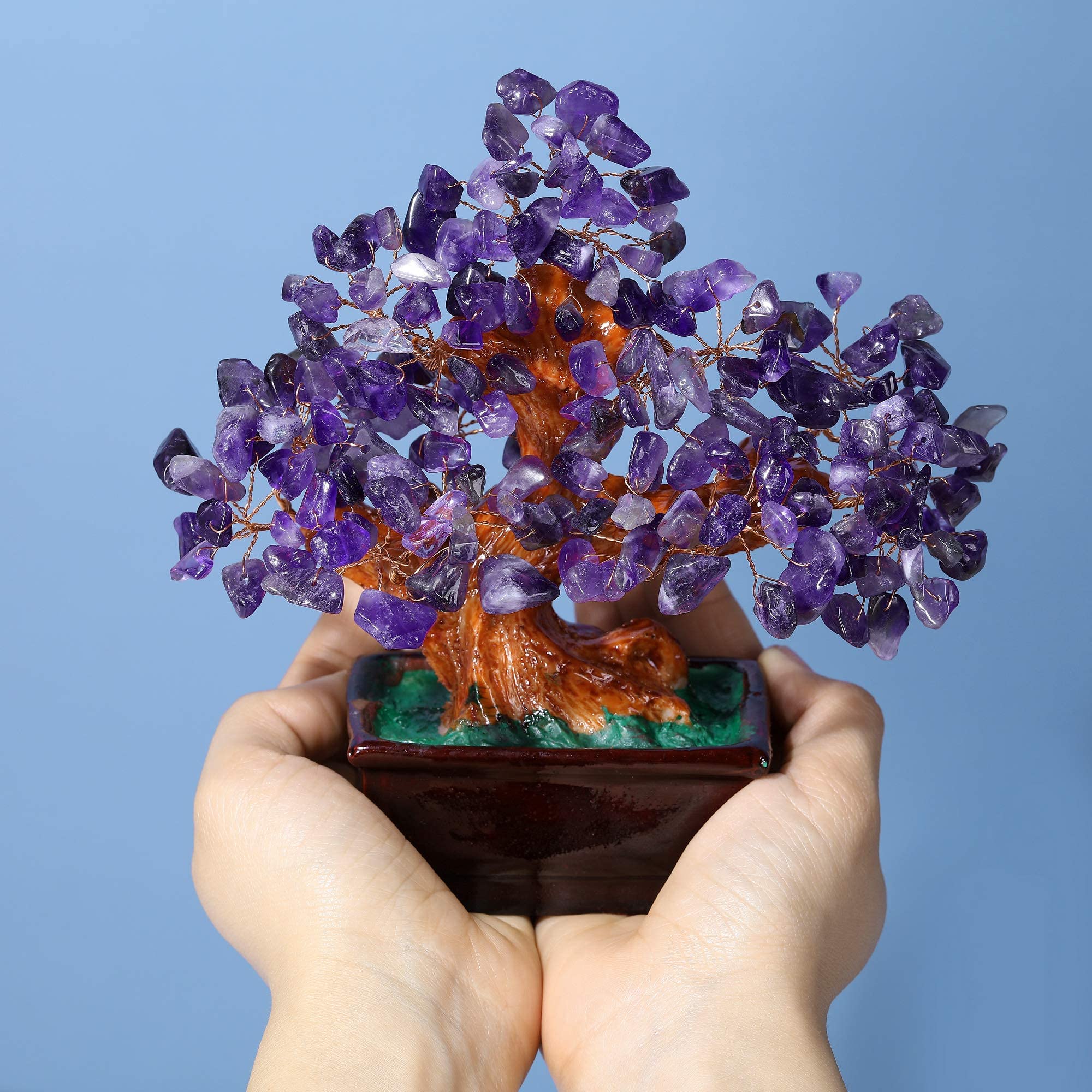 Natural Raw Amethyst Geode Cluster & Purple Amethyst Crystal Money Tree with Resin Base - Healing Stones Set for Meditation, Feng Shui, Home Decor & Spiritual Gifts