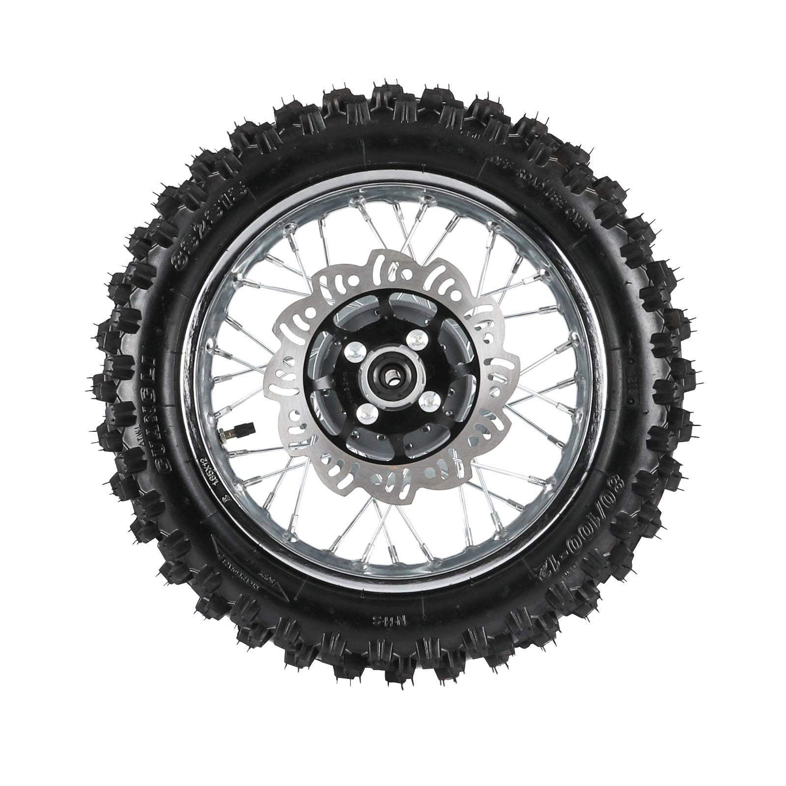 3.00-12 Dirt Pit Bike Rear Wheel Tire Rim with 12mm Bearing, Brake Disc Rotor & Sprocket - Compatible with 80/100-12 Tires | Off-Road, Motocross & Trail Riding Accessories