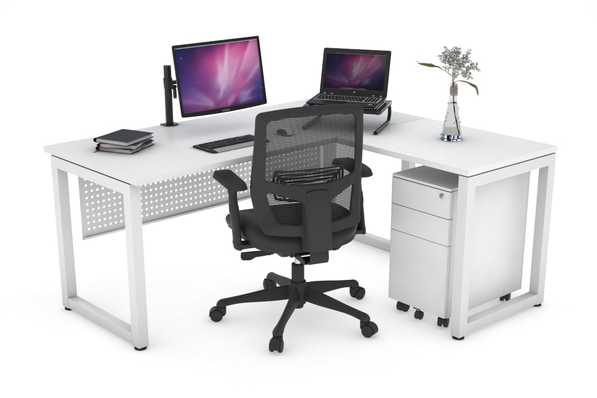 L-Shaped Corner Office Desk with Quadro Loop Legs - 1600L x 1450W - Perfect for Home Office, Gaming Setup & Workspace Organization