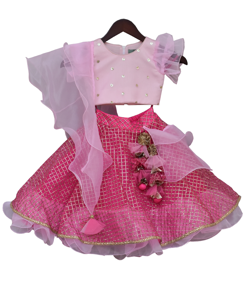 Pre Order: Baby Pink Sequins Choli with Lehenga Set - Indian Bridal Wear for Weddings, Festivals & Special Occasions