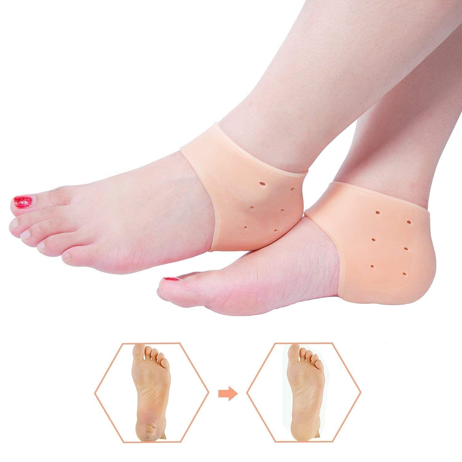 FEXMY Silicone Heel Protectors for Cracked Heels & Pain Relief - Plantar Fasciitis, Heel Spurs Support - Soft Gel Heel Pads for Women - Perfect for Work, Running & Daily Comfort