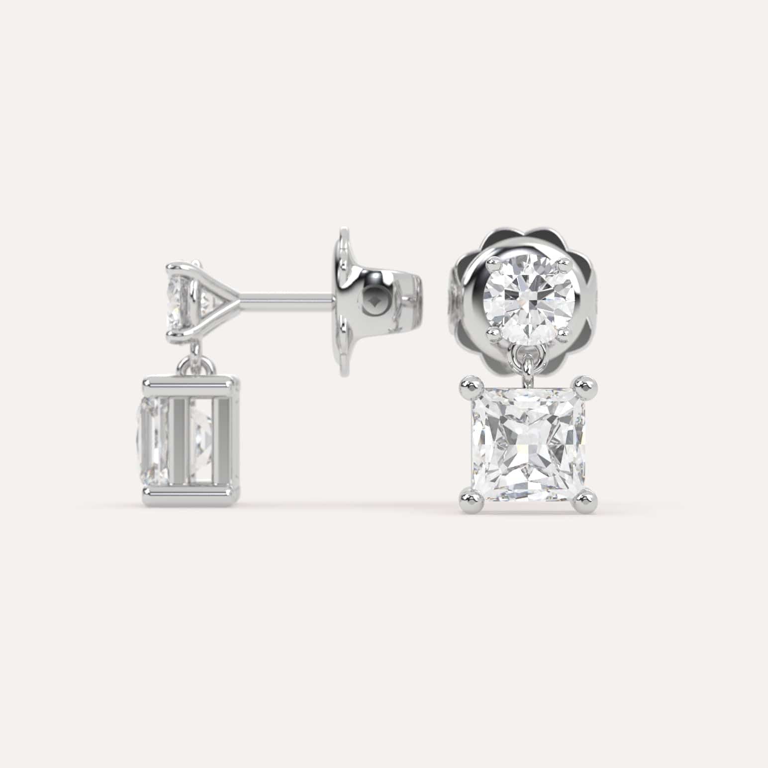 2 Carat Princess Cut Diamond Drop Earrings for Women - Elegant Dangling Earrings for Weddings, Parties & Special Occasions