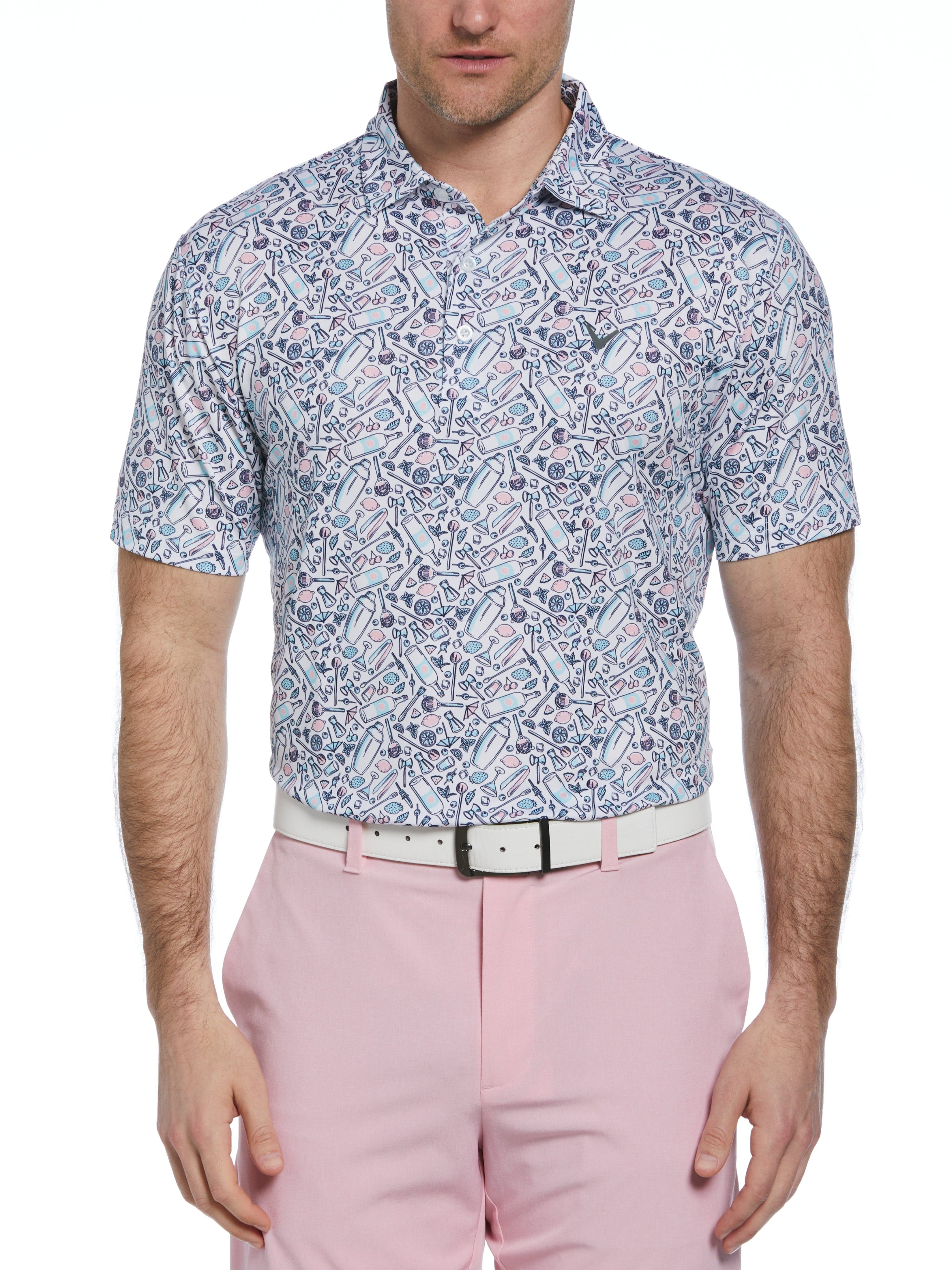 Men's Tropical Cocktail Print Short Sleeve Golf Polo Shirt - Breathable Quick-Dry Performance Top for Golf, Beach & Summer Outdoor Activities
