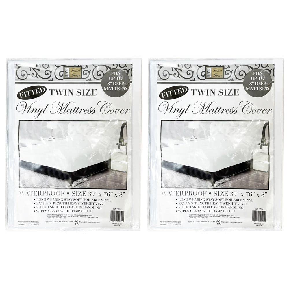2 Pack Heavy Duty Vinyl Twin Mattress Protector - 100% Waterproof, Hypoallergenic, Fitted Sheet Style - Perfect for Kids, Pets, and Spill-Prone Areas