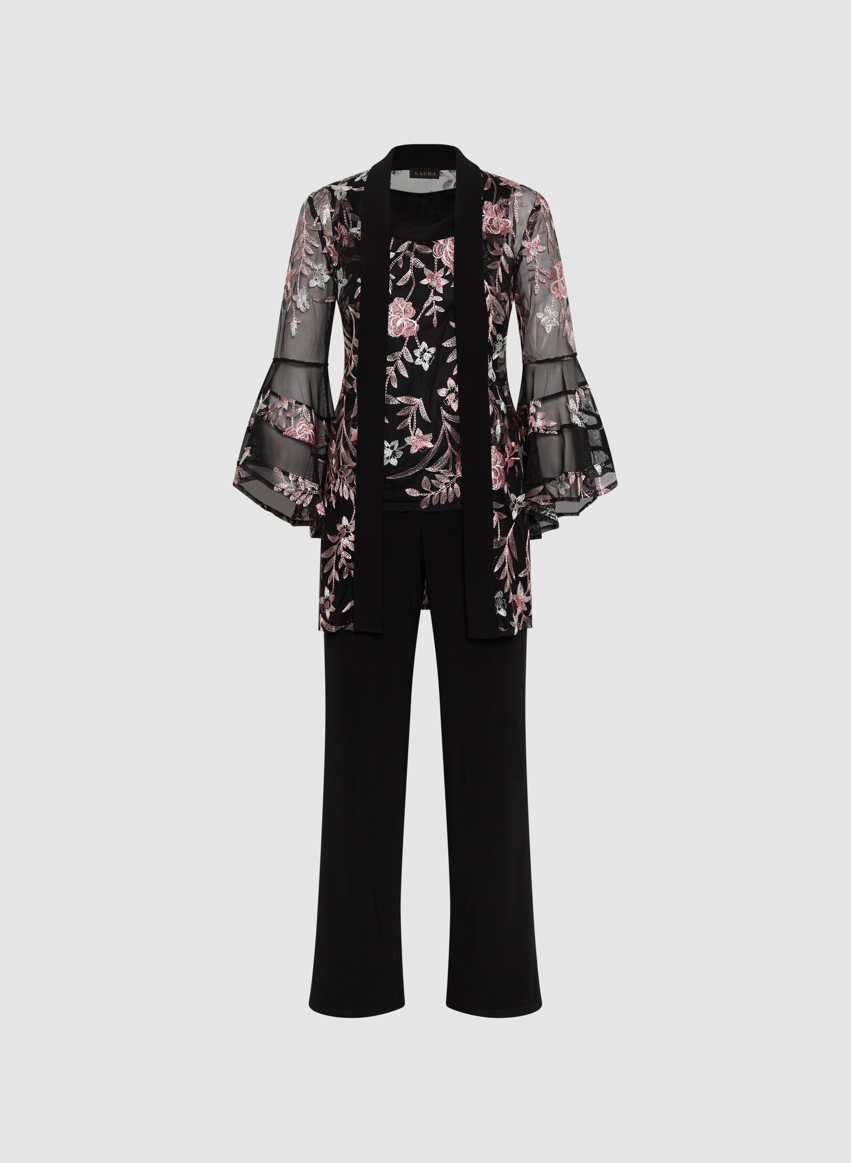 Floral Embroidered Jacket Top and Pants Set for Women - Boho Chic Outfit for Spring Summer Fashion, Date Night and Casual Wear