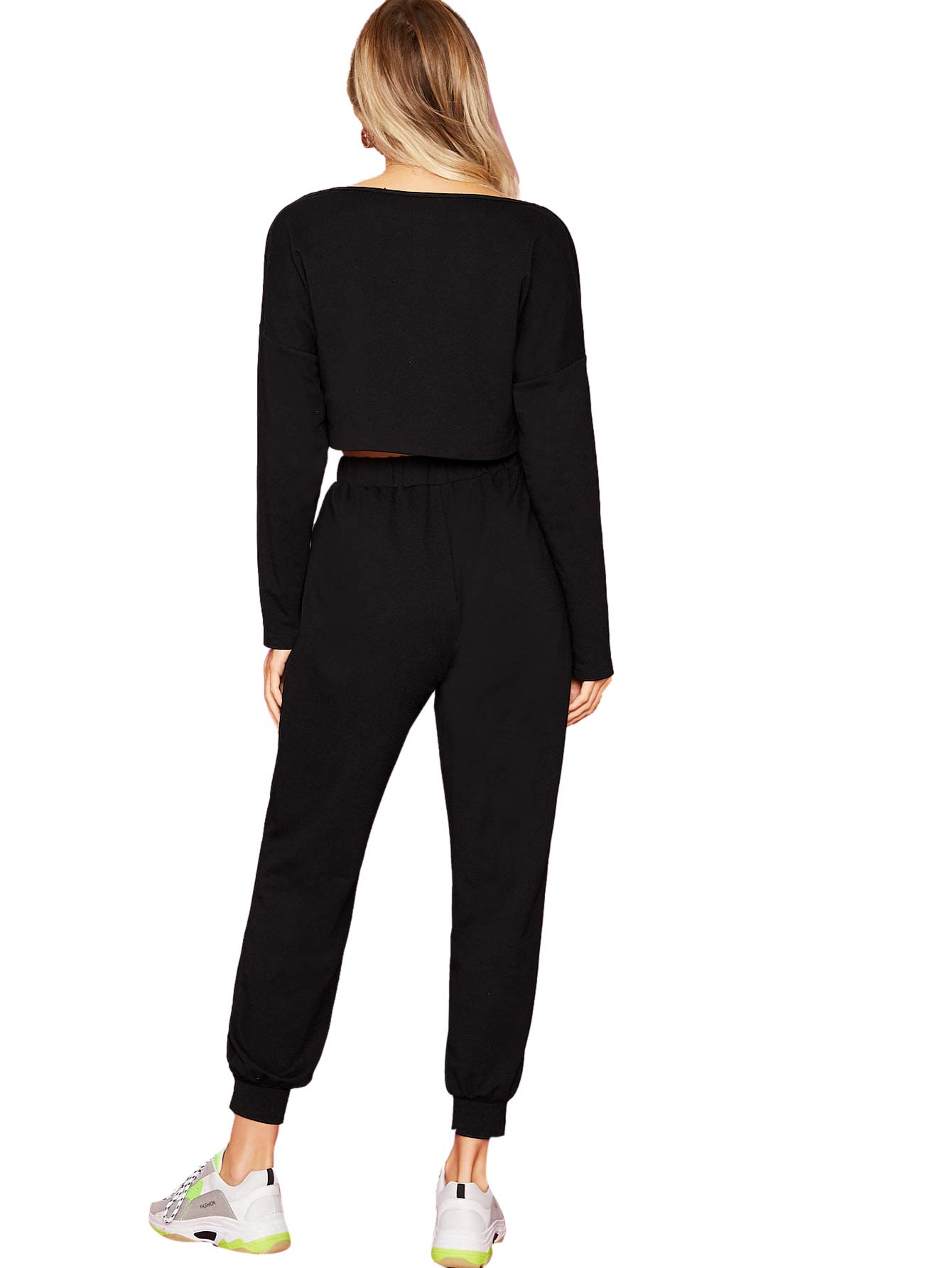 SweatyRocks Women's 2-Piece Workout Set - Long Sleeve Crop Top & High Waist Jogger Pants | Gym Outfit, Yoga Clothes, Lounge Wear, Casual Street Style