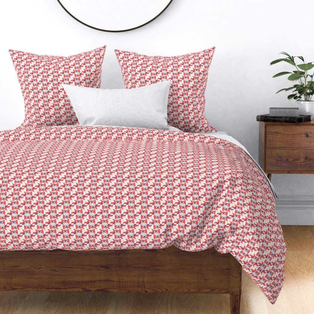 Premium Cotton Sateen Duvet Cover Twin Size - Retro Dachshund Puppy Love Print with Hearts & Vintage Valentine Design | Custom Dog-Themed Bedding by Spoonflower | Perfect for Kids' Rooms, Pet Lovers & Vintage Decor