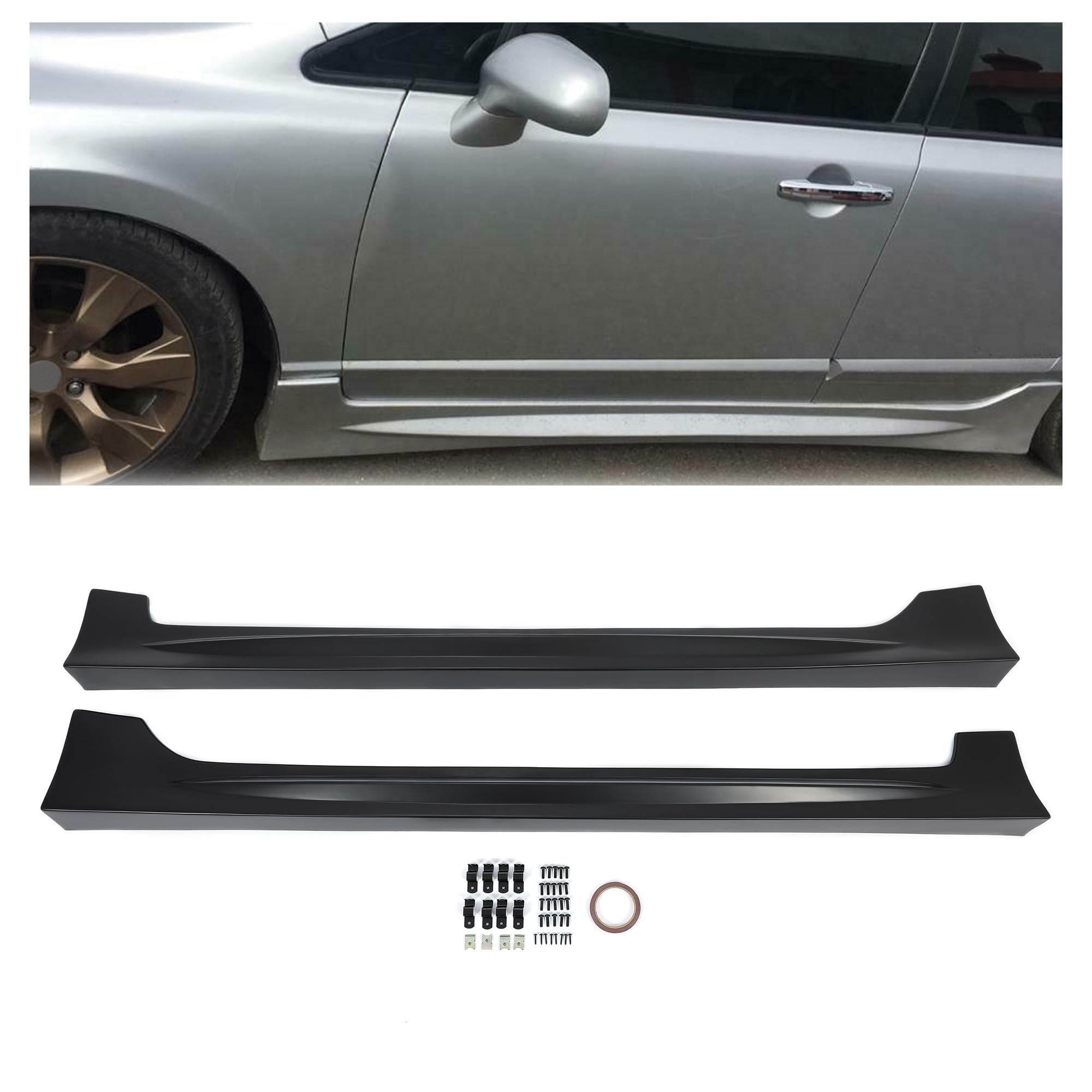 HECASA Side Skirts Replacement for 2006-2011 Honda Civic 4 Door Sedan - Black Rocker Panels, Side Extension Splitter & Body Kit Protection | Perfect for Car Customization & Street Style Enhancement