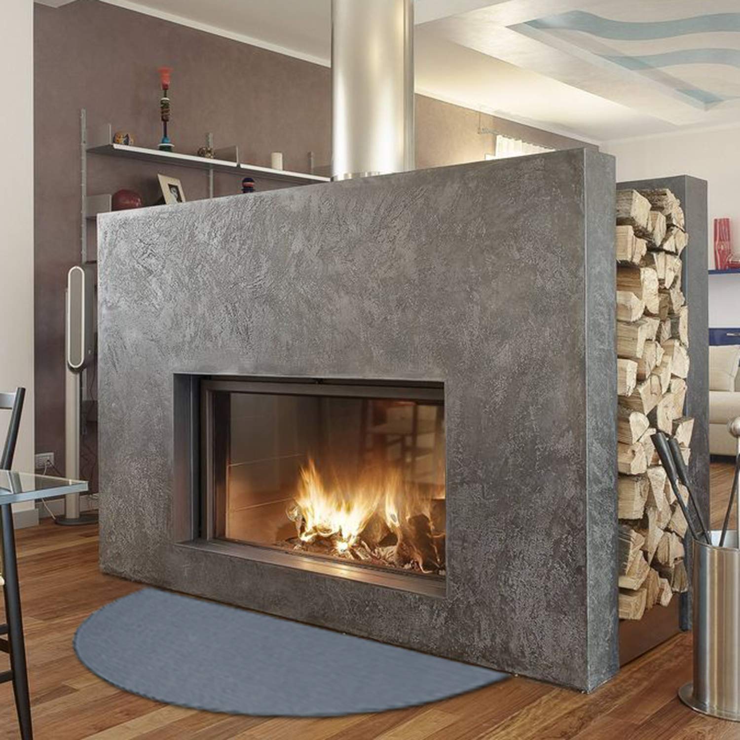 Fireproof Half Round Fiberglass Hearth Rug - Heat Resistant Fireplace Floor Protection Mat for Wood Stoves & Gas Fireplaces - Perfect for Living Rooms, Patios & Outdoor Fire Pits