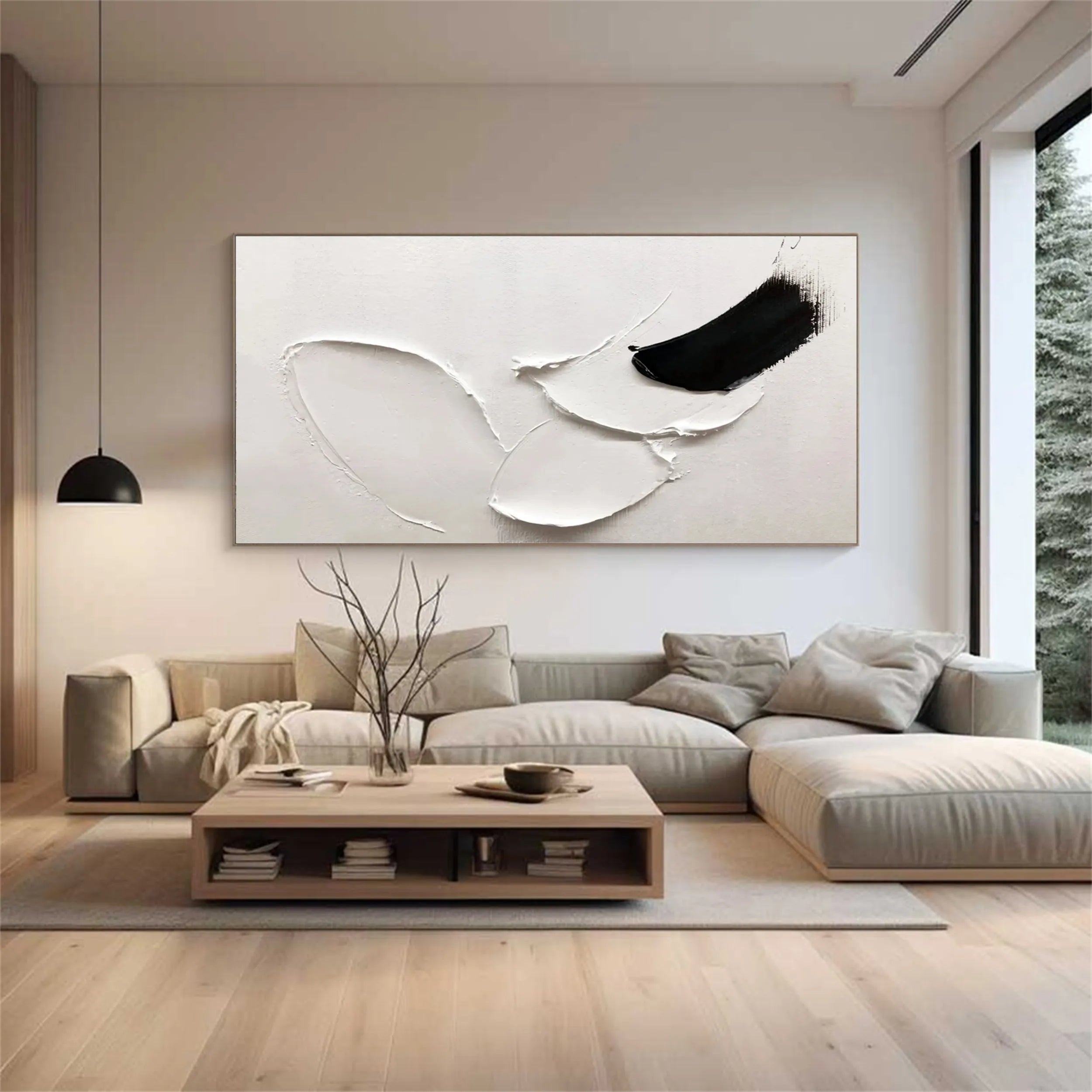 Minimalist Textured Painting Canvas - White & Black Abstract Wall Art #MM209 | Perfect for Modern Home Decor, Office & Living Room