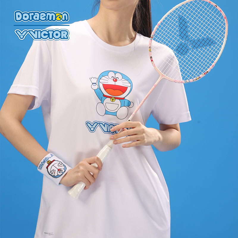 Victor X Doraemon Unisex Sports T-Shirt - Casual Anime Graphic Tee for Men & Women - Perfect for Gym, Running, and Everyday Wear