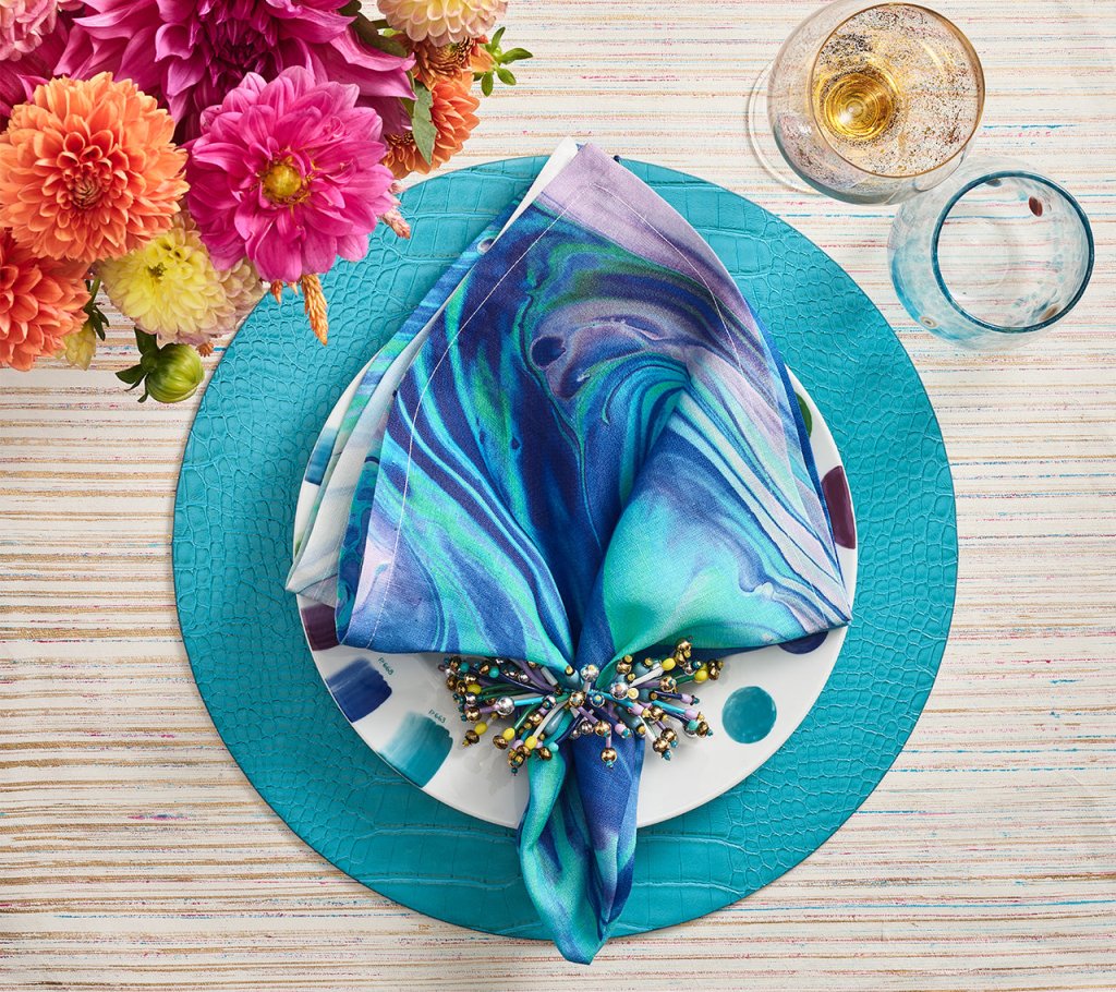 Premium Crocodile Embossed Placemats Set of 4 - Waterproof & Heat Resistant Blue Table Mats for Dining, Kitchen, and Party Decor