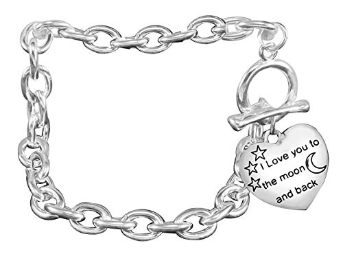 Chunky 'I Love You to The Moon and Back' Charm Bracelet for Women - Fundraising Gift, Mother Daughter Jewelry - Perfect for Birthdays, Anniversaries & Charity Events