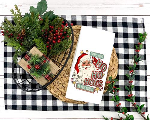Funny Christmas Kitchen Towel - 'There's Some HO HO HOES In This House' Holiday Decor - Perfect for Holiday Parties & Festive Home Decor