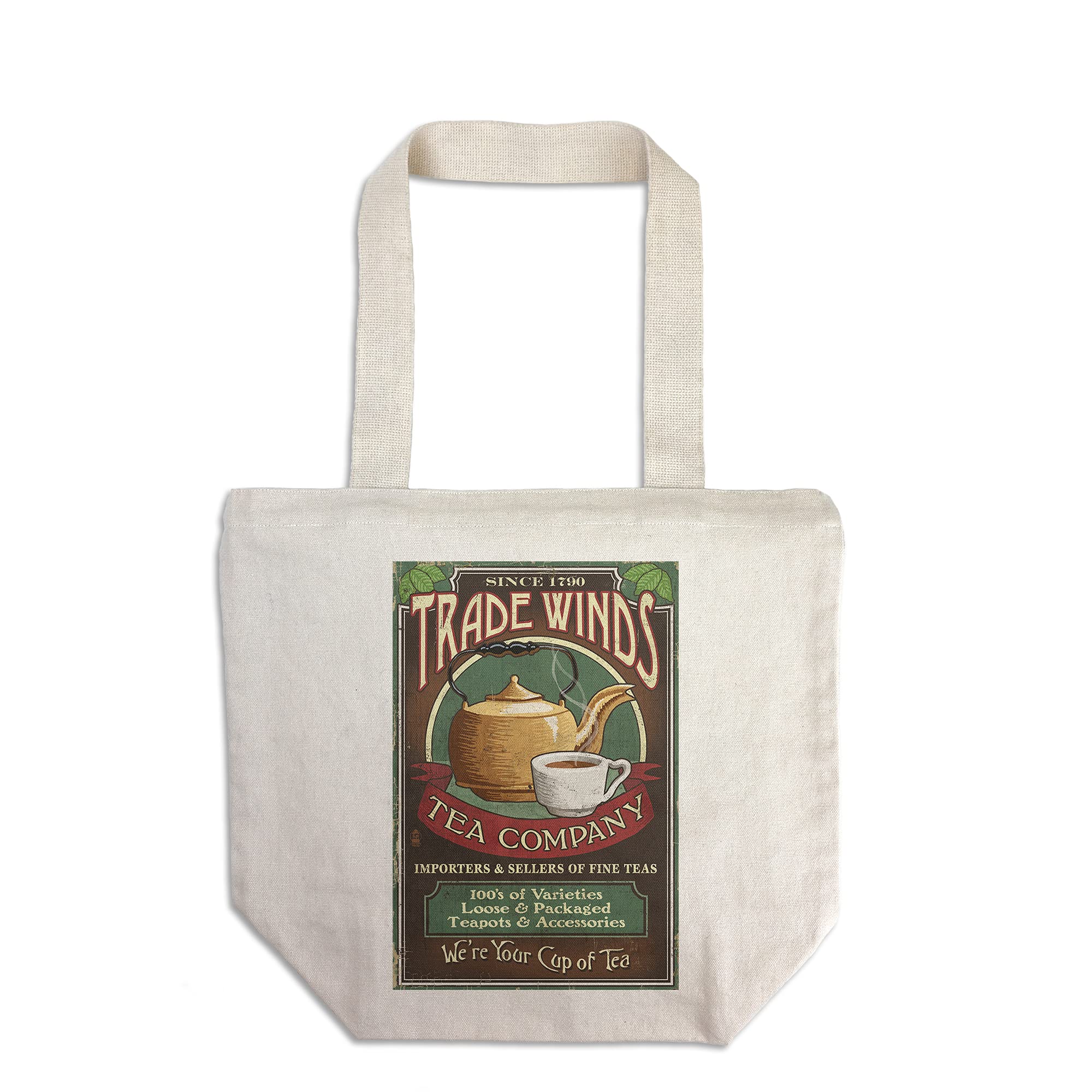 Vintage Tea Shop Sign Tote Bag - 100% Cotton Canvas Reusable Shopping Bag for Groceries, Beach & Farmers Market