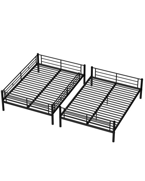 Full Over Full Metal Bunk Bed for Kids - Convertible to 2 Separate Full Size Beds - Heavy Duty Steel Bunk Bed Frame with High Safety Guardrail & Built-in Ladder - No Box Spring Required - Noise Free Design - Black - Perfect for Kids' Bedroom, Dorm Room or Space-Saving Guest Room