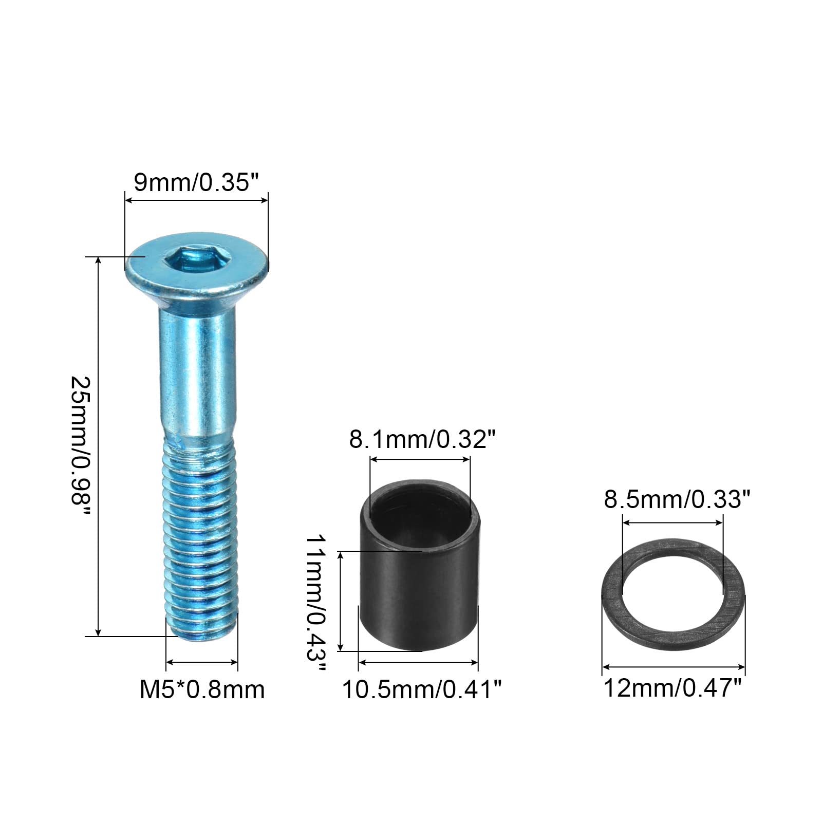 PATIKIL Skateboard Hardware Kit - 8pc Mounting Screws, Axle Nuts, Hex Key Set with Washers & Spacers for Skateboard Truck Wheels | Perfect for DIY Skateboard Assembly & Maintenance