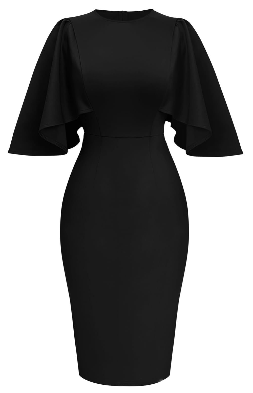 Memoriesea Women's Ruffle Flared Sleeve Bodycon Pencil Dress for Cocktail Party, Formal Occasions & Office Wear - Elegant Midi Dress for Women's Night Out, Date Night & Special Events