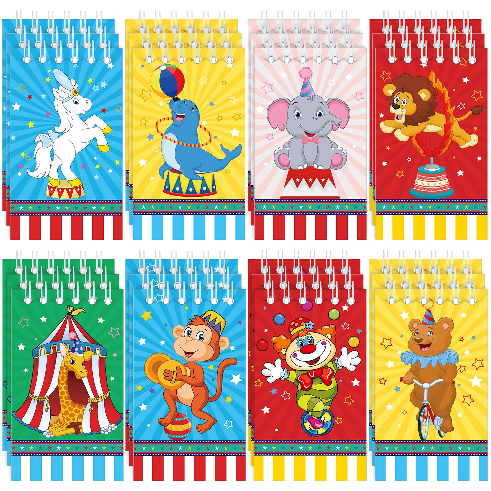 24-Piece Mini Circus Carnival Notebook Set - Fun Carnival Birthday Party Favors, Goodie Bag Fillers & Teacher Classroom Supplies - Perfect for Circus Themed Parties, Baby Showers & Classroom Rewards (Great for Journals, Notepads & Event Giveaways)