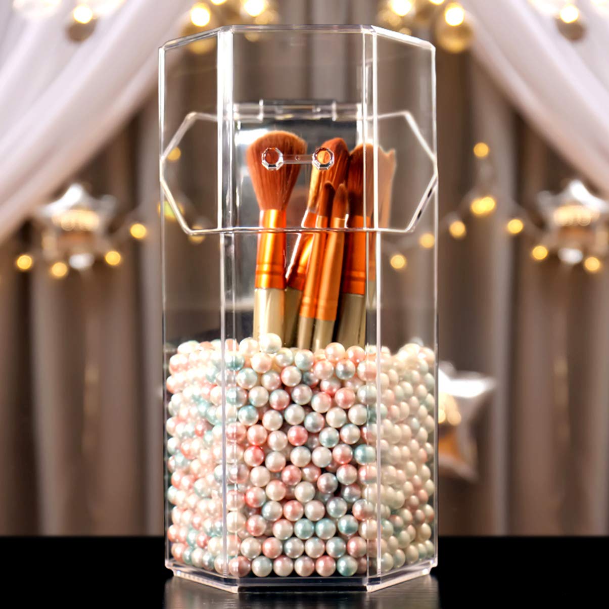 Clear Makeup Brush Holder with Cover - Vanity & Desk Organizer for Beauty Tools