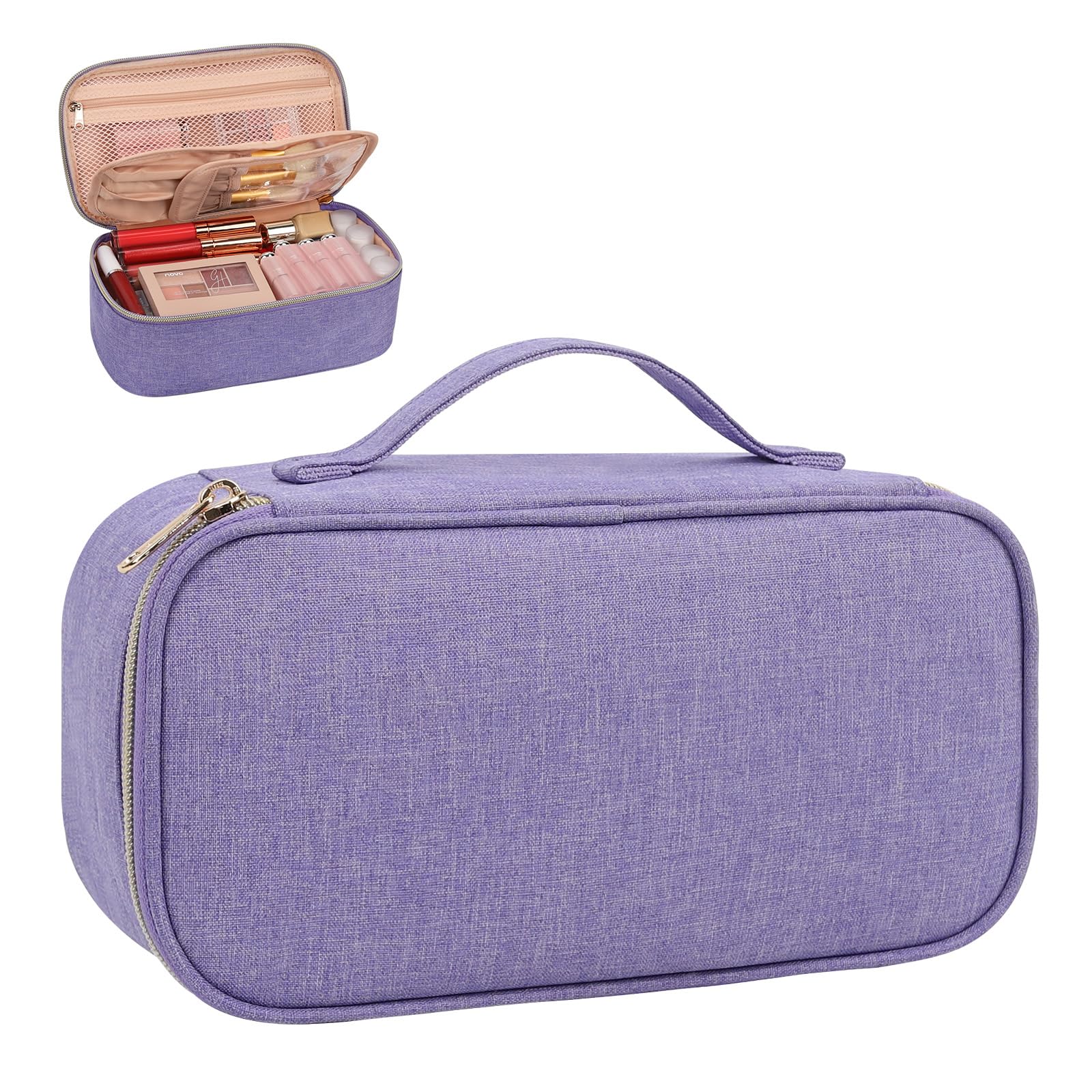 OCHEAL Small Lightweight Travel Makeup Bag for Women - Cute Cosmetic Pouch & Brush Organizer (Purple) | Perfect for Daily Use, Travel, and Gift Giving