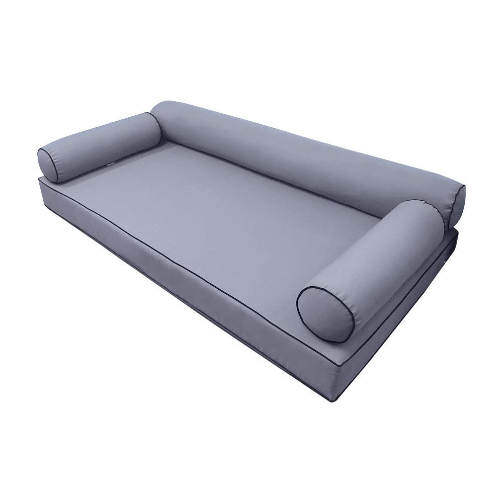 MH GLOBAL S6 Crib Size Contrast Piped Trim Outdoor Daybed Mattress Bolster Insert Cover Complete Set - Waterproof & Breathable - Perfect for Nursery, Patio, Sunroom, and Guest Room Decor