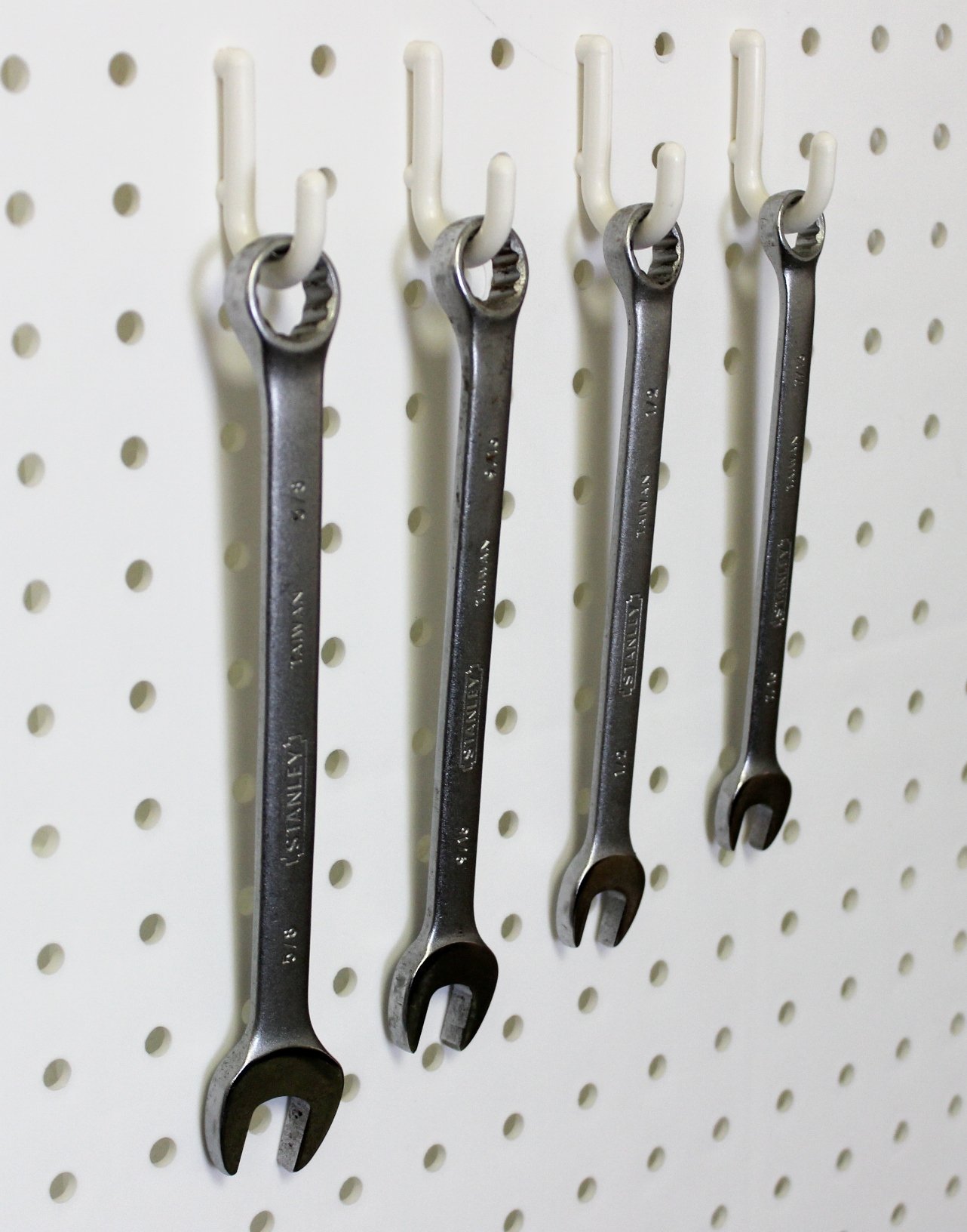 WallPeg White Pegboard Hooks - 100 Pack (50 J & 50 L Style) Flex-Lock Pegboard Hooks for Garage, Workshop & Retail Organization - Durable Pegboard Accessories for Tools & Supplies Storage