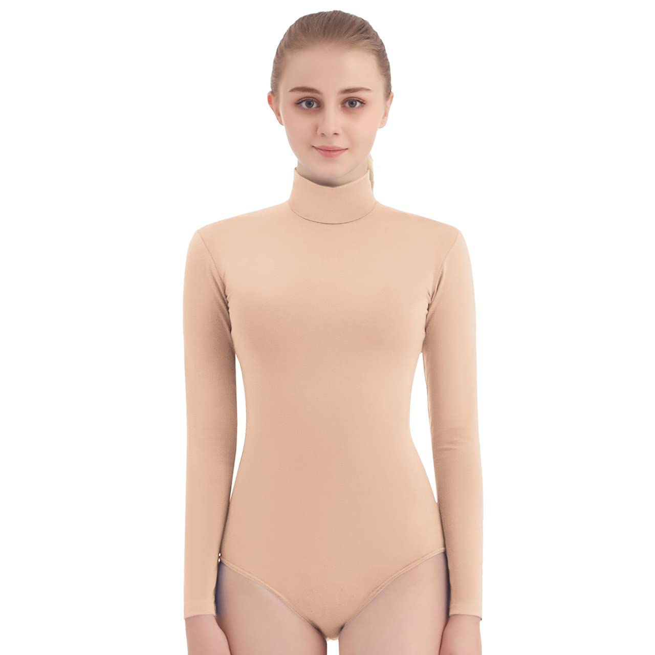 SUPRNOWA Women's Long Sleeve Turtleneck Leotard - Spandex Dance Bodysuit for Ballet, Yoga & Workout - Stretchy Fitness Outfit for Dance Class & Gym Performance