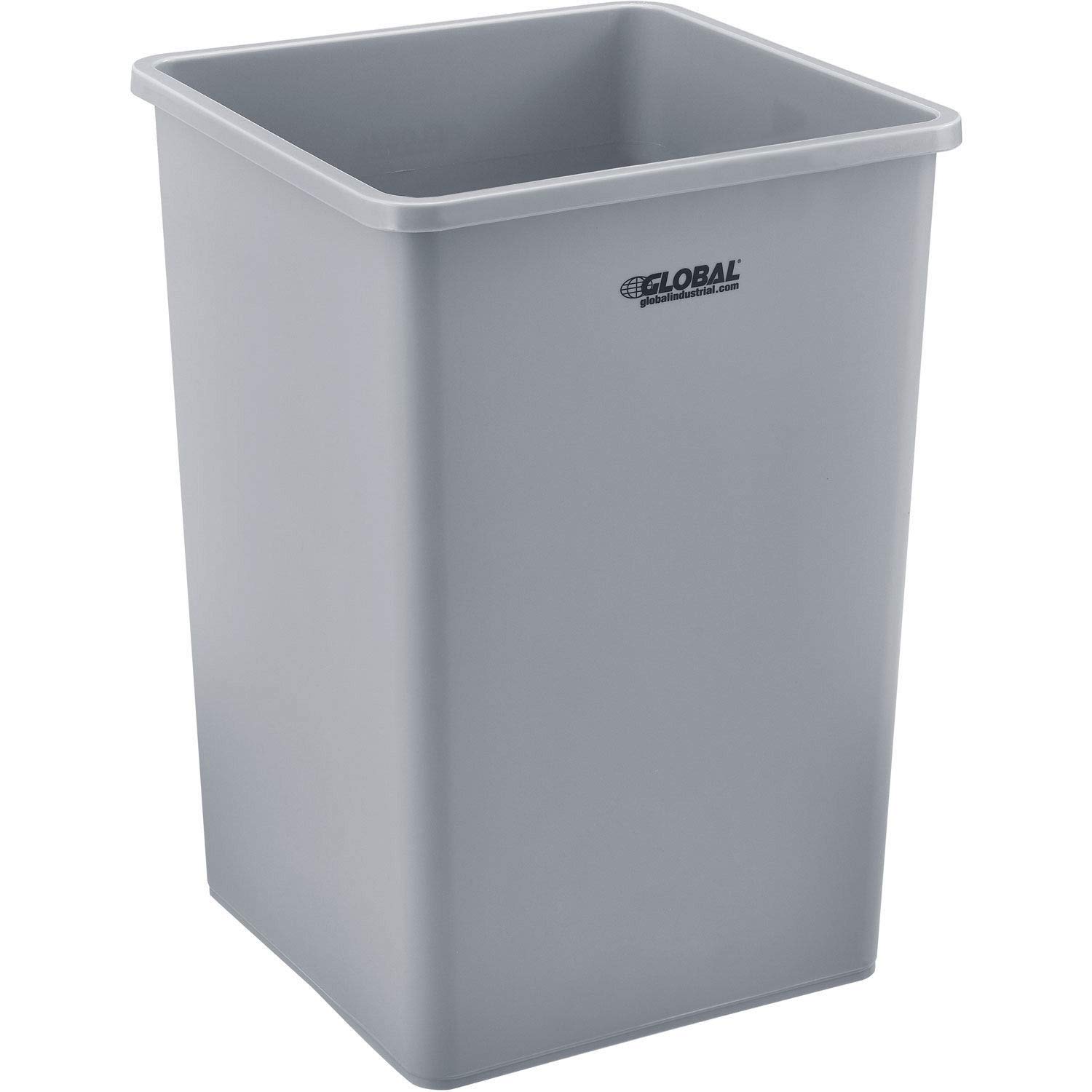 35 Gallon Gray Square Plastic Trash Can - Heavy Duty Commercial Garbage Bin for Kitchen, Office & Outdoor Use - Global Industrial Waste Container