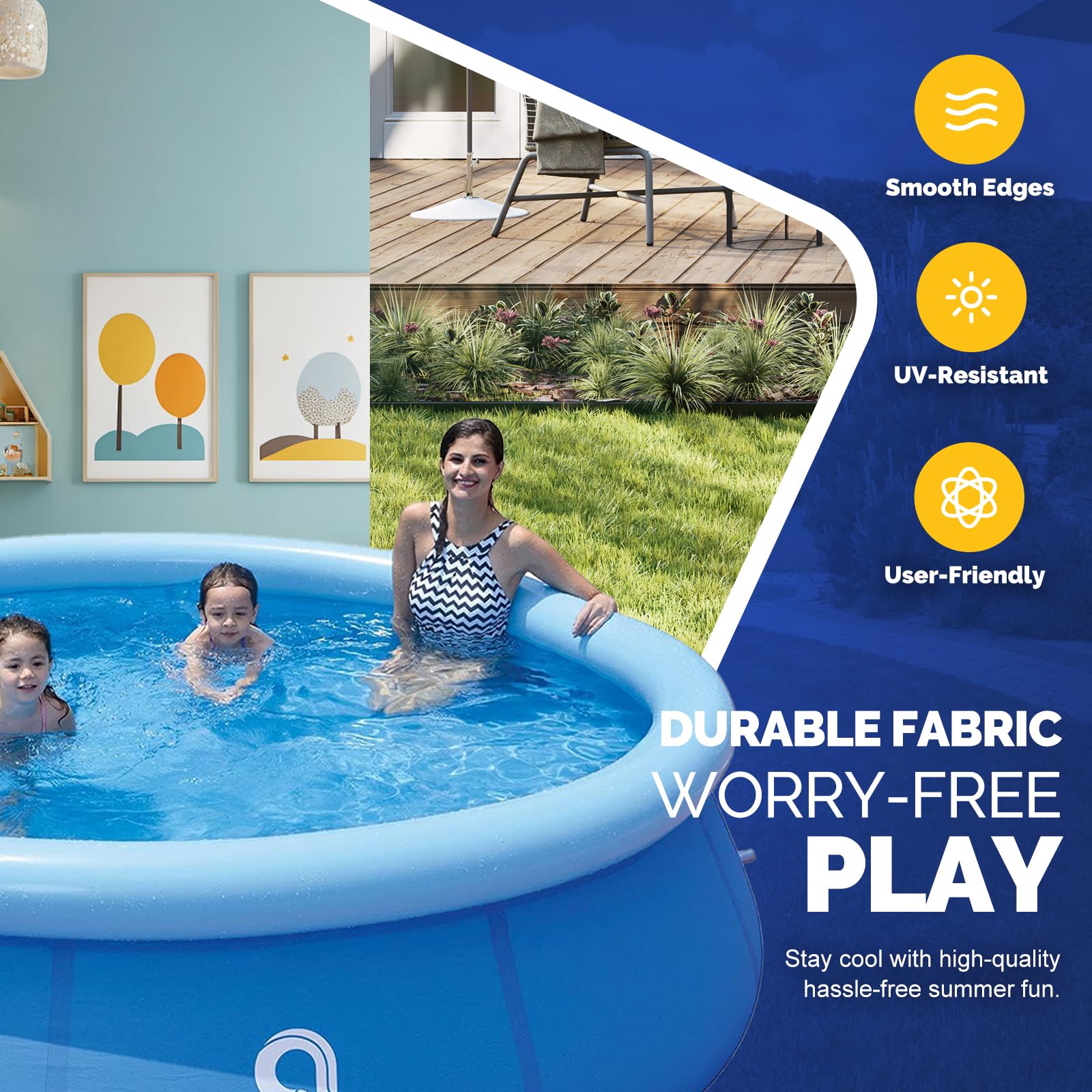DIMAR GARDEN 15ft x 36in Inflatable Above Ground Swimming Pool - Large Round Family Pool with Air Top Ring for Kids & Adults - Perfect for Backyard, Lawn, Garden Summer Fun & Outdoor Relaxation