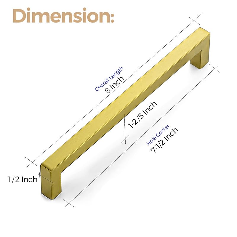 Ravinte 10 Pack Square Bar Cabinet Handles - Gold Kitchen Cabinet Pulls & Drawer Handles (7.5