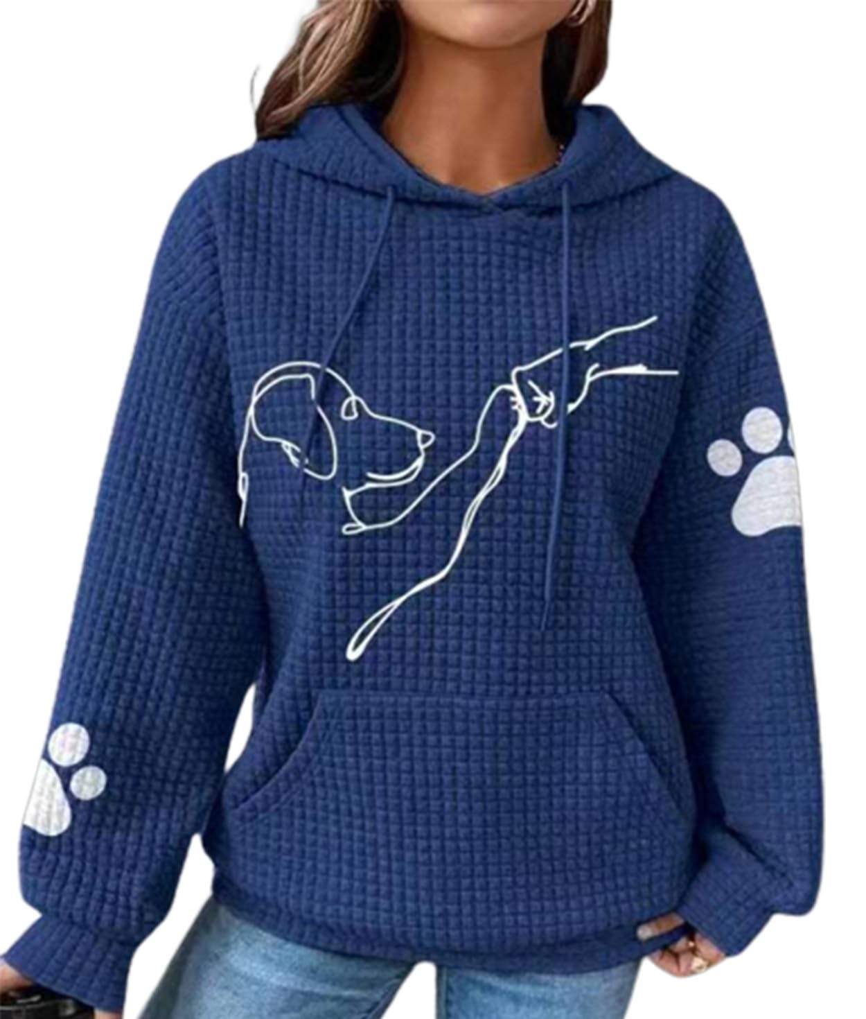 Apvirdy Women's Cute Dog Printed Waffle Knit Pullover Sweater - Oversized Hoodie with Pocket for Casual Wear | Plus Size Cozy Sweatshirt for Fall, Winter & Outdoor Activities