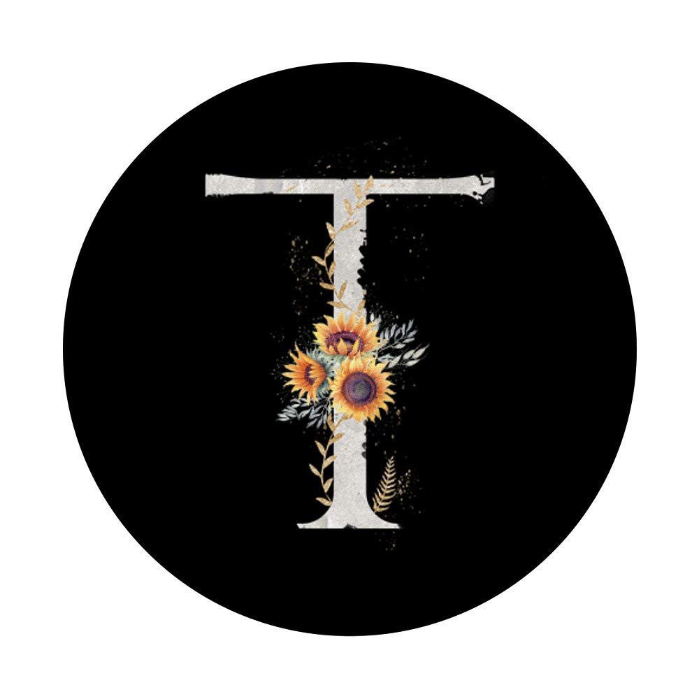 Sunflower 'T' Monogram Cute Phone Grip for Women - Black PopSockets Stand for iPhone, Samsung & Tablets - Perfect Gift for Her, Birthday, Mother’s Day & Everyday Use