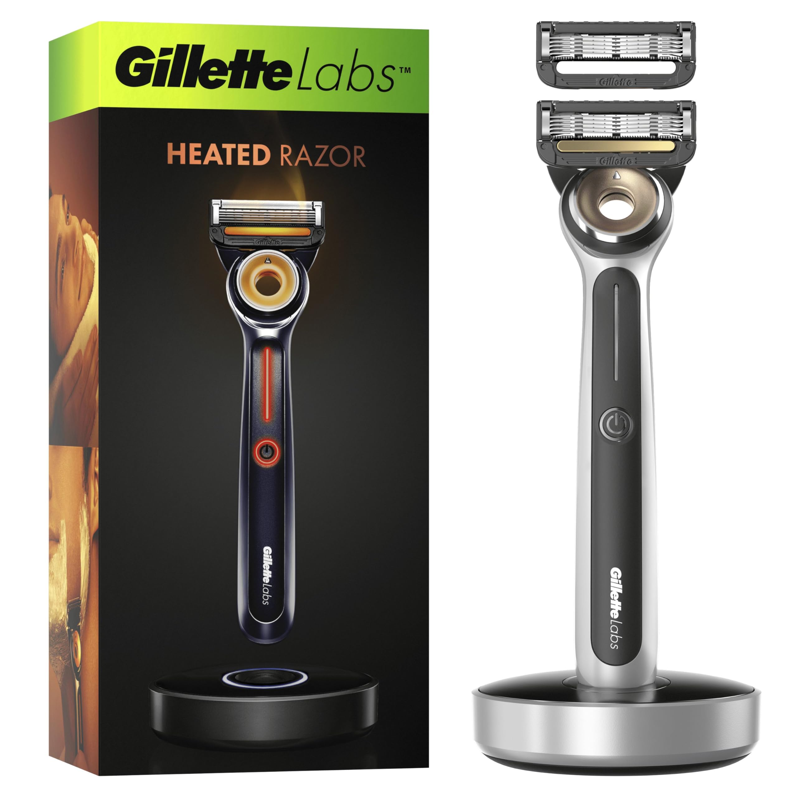 Gillette Labs Heated Men's Razor with FlexDisc Technology - Waterproof Electric Shaver with 1 Razor Blade Refill - Perfect Gift for Men (UK 2 Pin Plug) - Ideal for Travel, Home & Gym Use