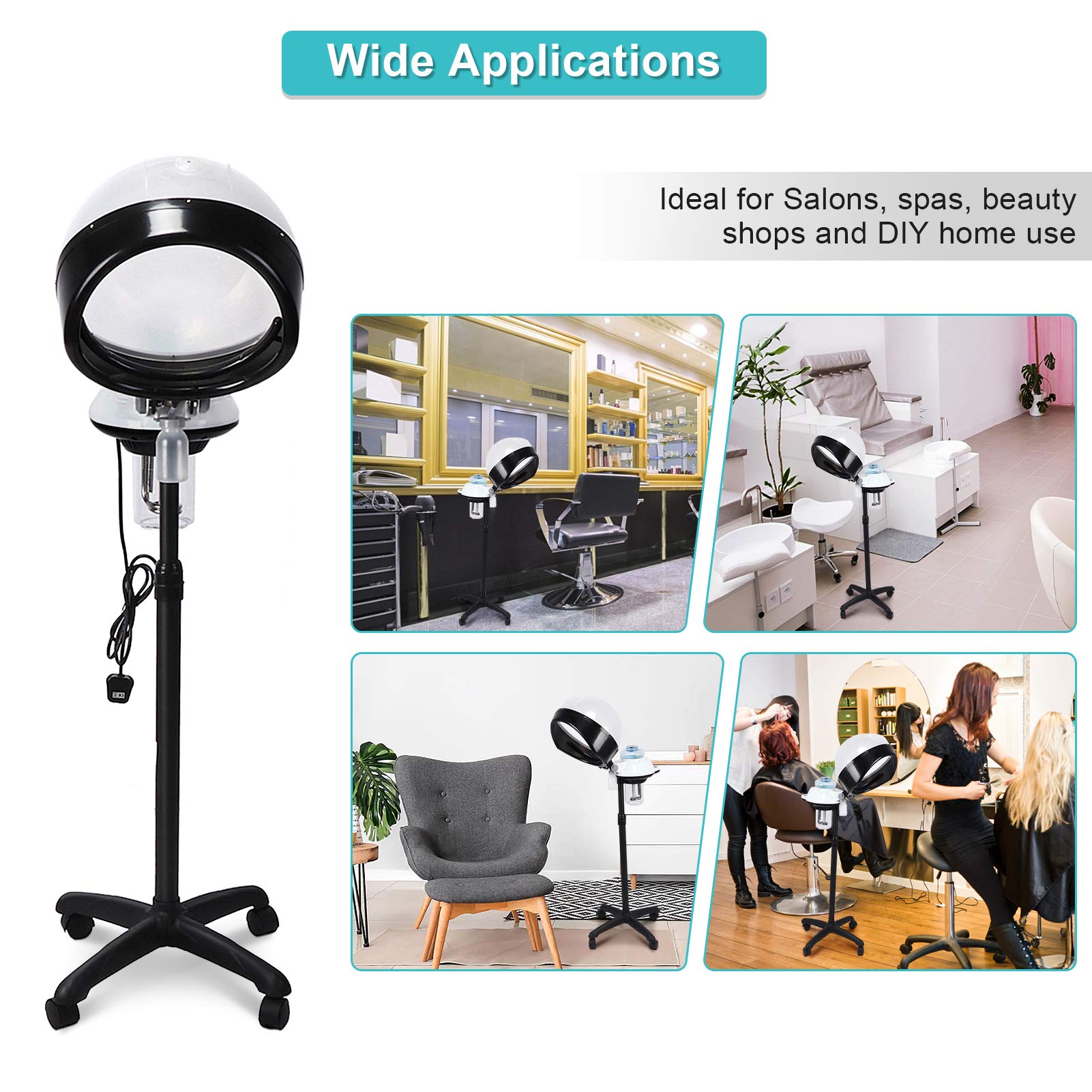Professional Salon Hair Steamer with Rolling Stand - Hooded Hair Steamer for Coloring, Perming & Deep Conditioning - 110V US Plug - Perfect for Salons & Home Hair Care