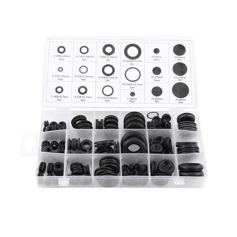 Fafeicy 125Pcs 18 Sizes Black Rubber Grommets - Firewall Hole Plug Set & Electrical Wire Gasket Kit for Protecting Wiring and Cables in Metal Junction Boxes - Perfect for Automotive, Home Wiring, and DIY Electrical Projects