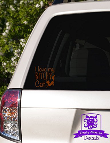 Funny 'I Love My Bitchy Cat' Vinyl Decal Sticker - 6 Inch Brown Car Window, Laptop, Phone & Electronics Decoration - Perfect for Pet Lovers & Humor Gifts