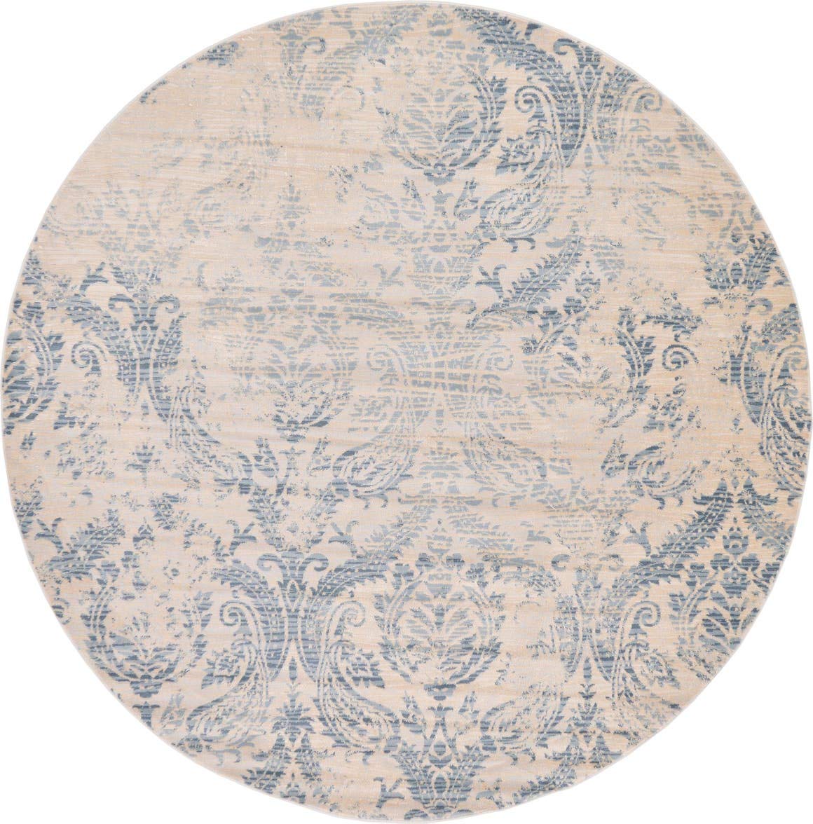 Unique Loom Paris Collection Distressed Blue Round Area Rug 6x6 Feet - Vintage Pastel Tones Traditional Design for Living Room, Bedroom & Home Decor