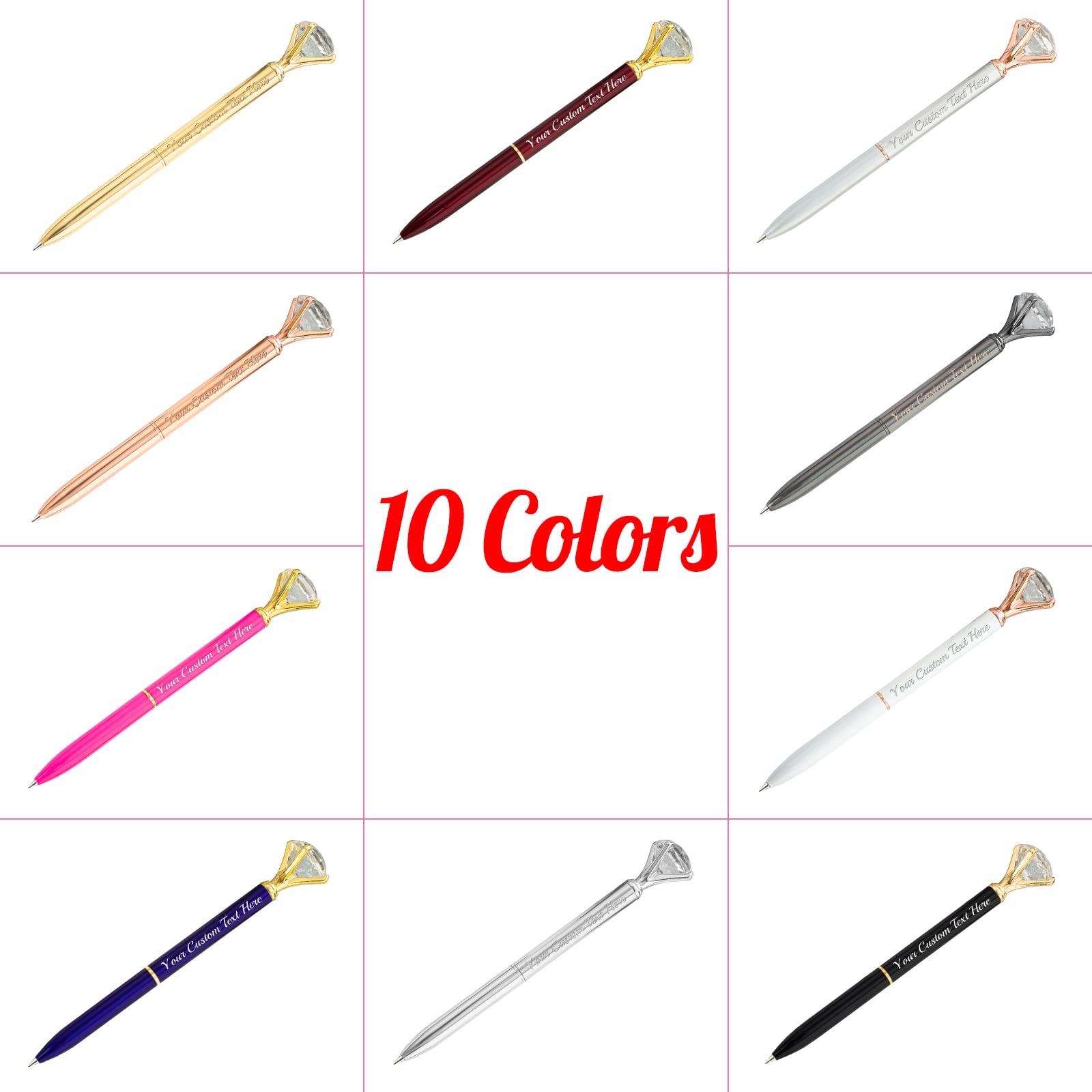 70 PCS Diamond Ballpoint Pens with Crystal - Personalized Bulk Pens with Free Name Engraving, Custom Wine Red Ink Stylus - Perfect Gift for Women, Girls, Weddings & Birthdays - Elegant Writing for Office, School & Special Occasions
