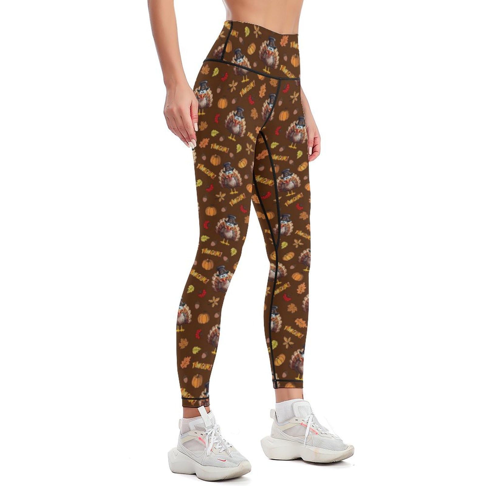 Women's High Waisted Yoga Pants - Tummy Control Workout Leggings with Thanksgiving Turkey Pumpkin Print | Perfect for Yoga, Gym & Holiday Activities